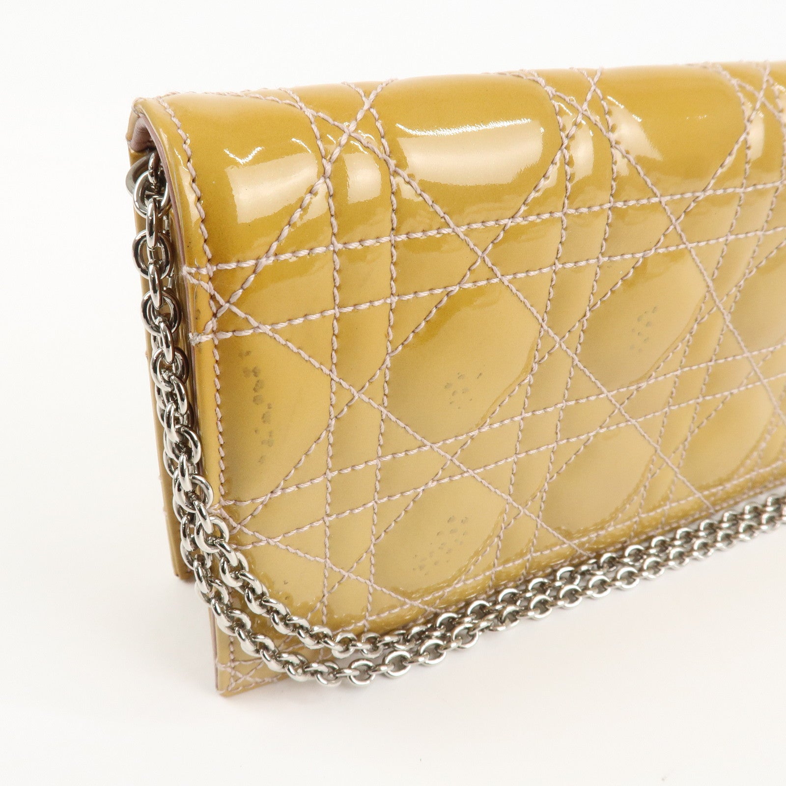 Christian Dior Cannage Patent Leather Chain Shoulder Bag Yellow Used