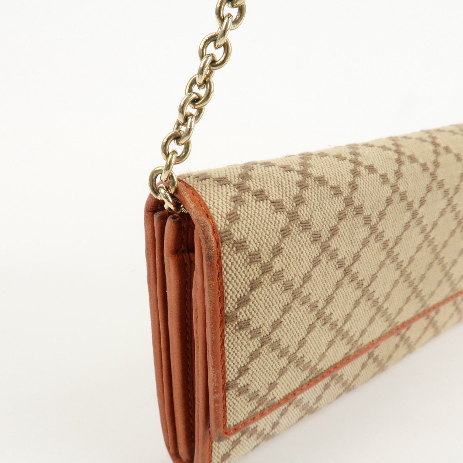 GUCCI Diamante Canvas Chain Strap Long Wallet Hand Bag Beige 269541 Used