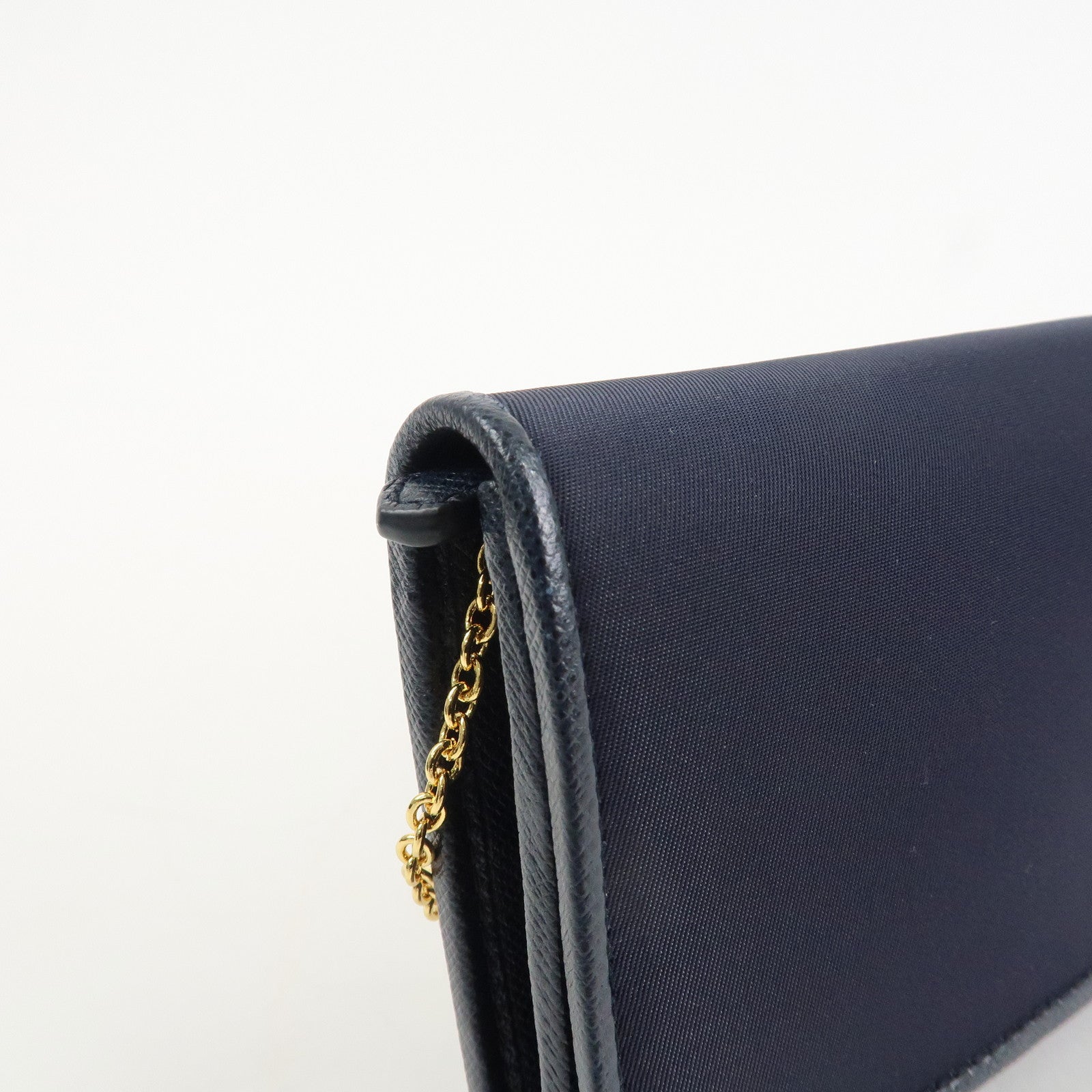 PRADA Triangle Logo Nylon Leather Bi-fold Long Wallet Navy 1MH132 Used