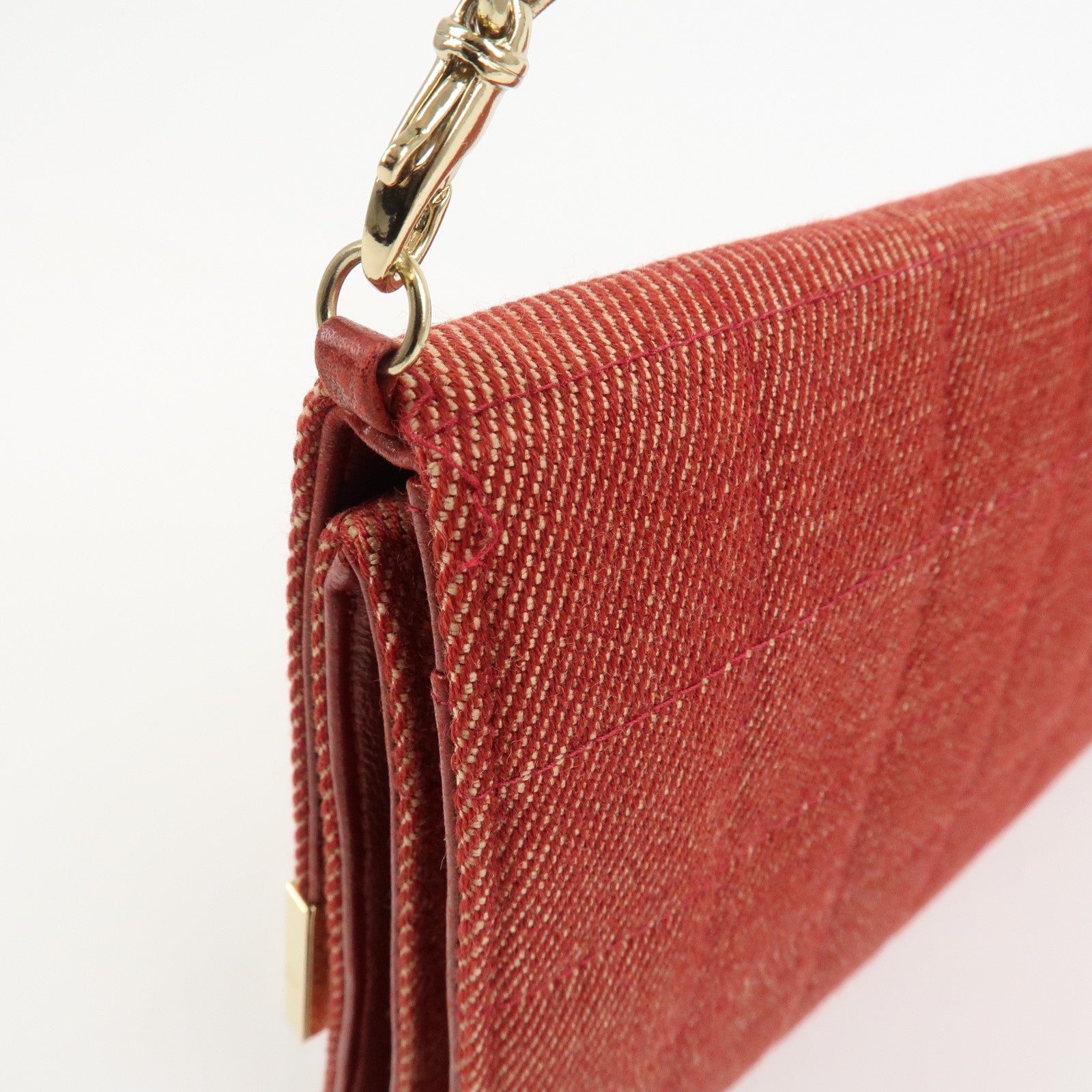 CHANEL Denim Lamb Skin Leather Chain Shoulder Bag Red