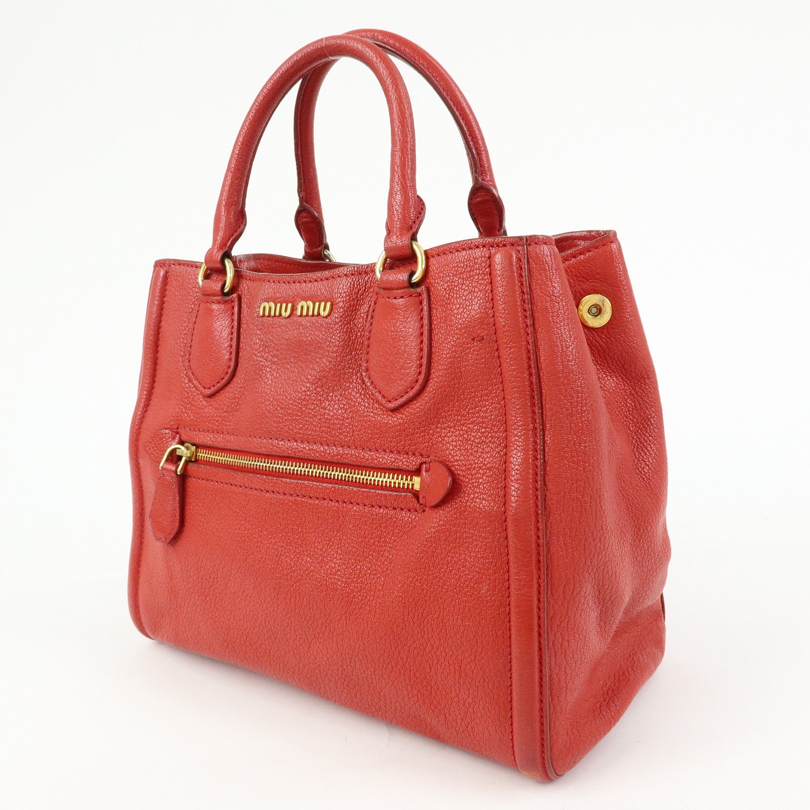 MIU MIU MADRAS Leather 2Way Bag Hand Bag Shoulder Bag Red