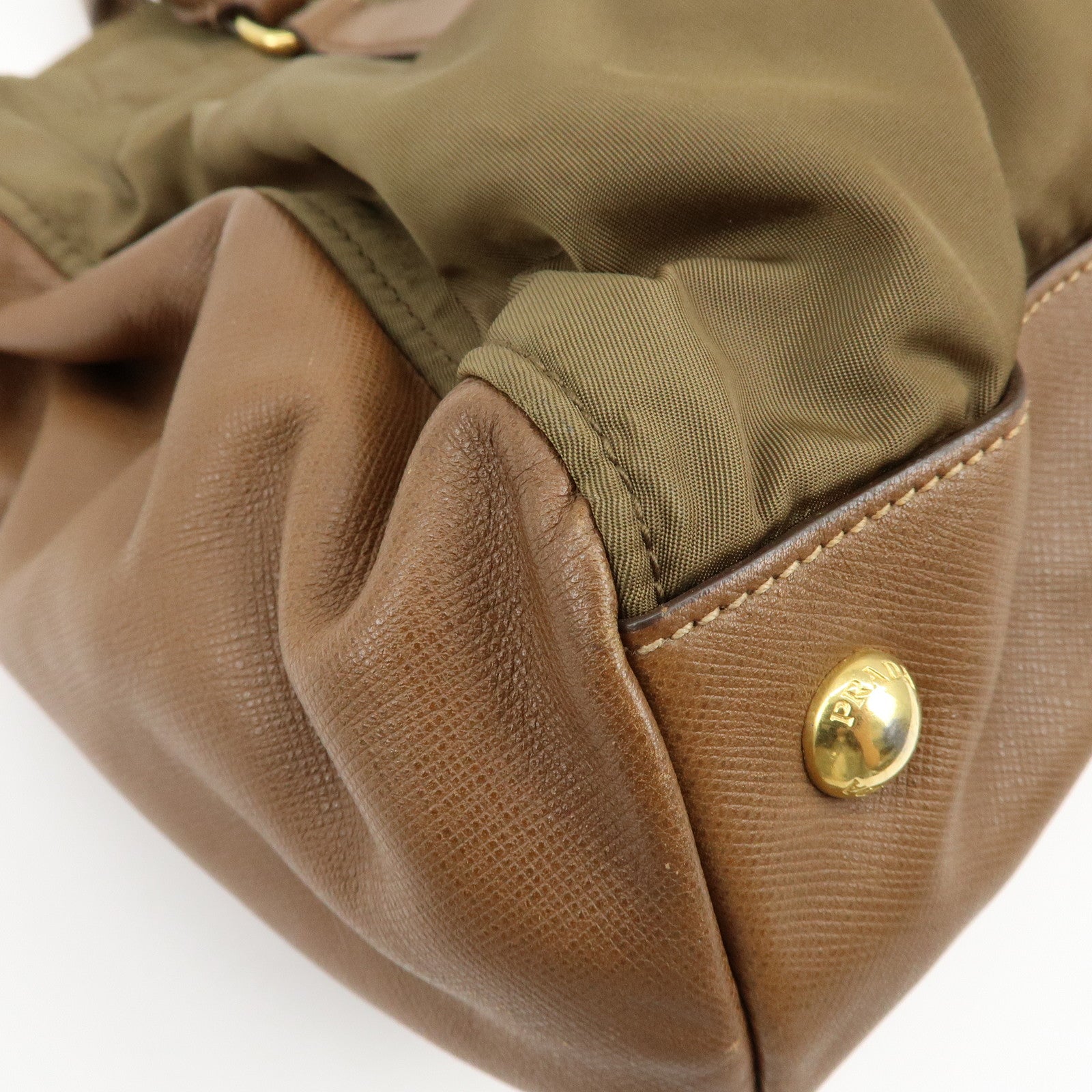 PRADA Triangle Logo Nylon Saffiano Leather 2Way Bag Khaki Brown