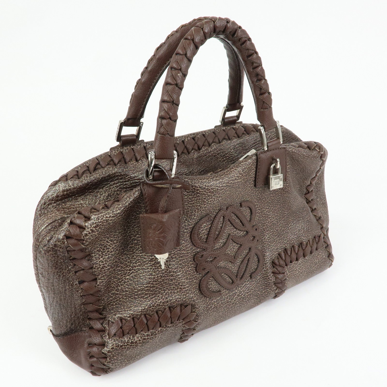 LOEWE Anagram Amazona 36 Leather Hand Bag Boston Bag Brown