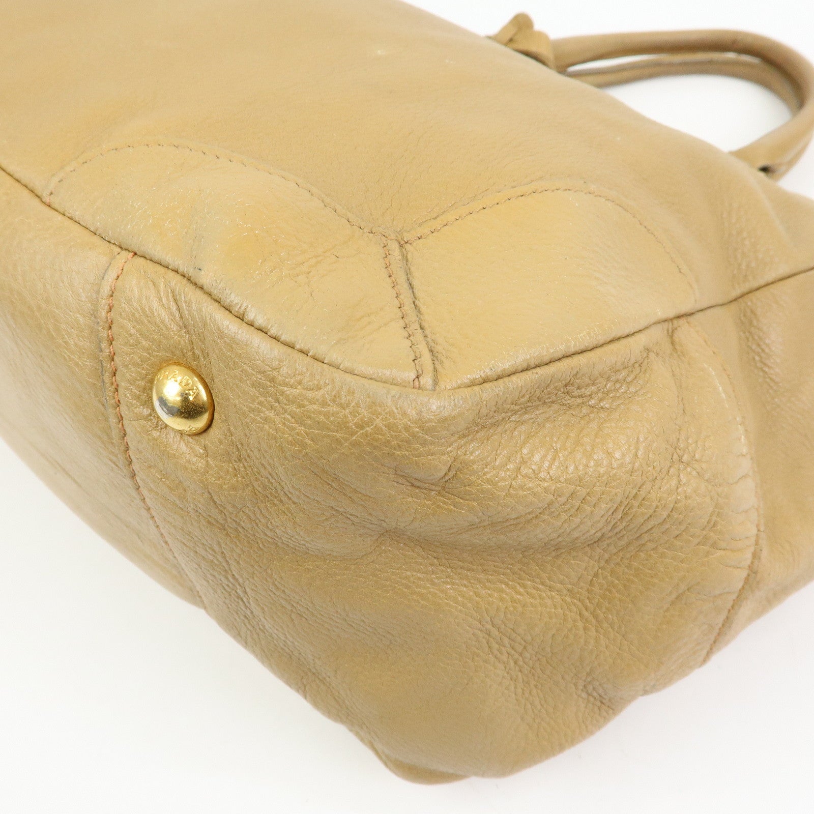 PRADA Calf Leather 2Way Bag Hand Bag Shoulder Bag Beige