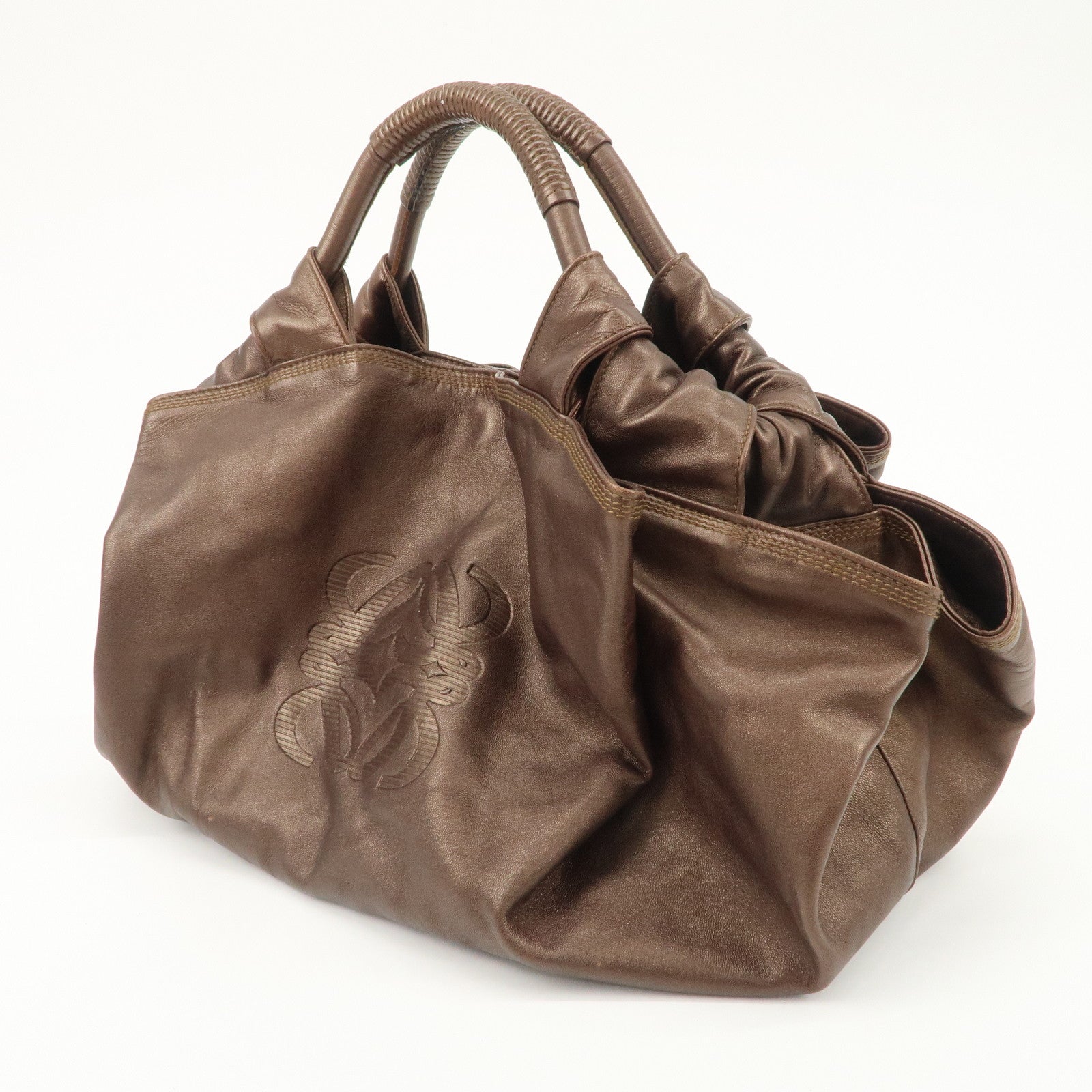 LOEWE Anagram Leather Nappa Aire Hand Bag Tote Bag Brown Used