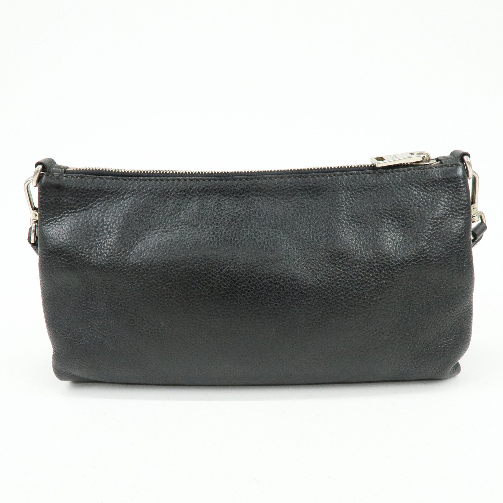 PRADA Triangle Logo Vitello Daino Leather Shoulder Bag Black 1BH997