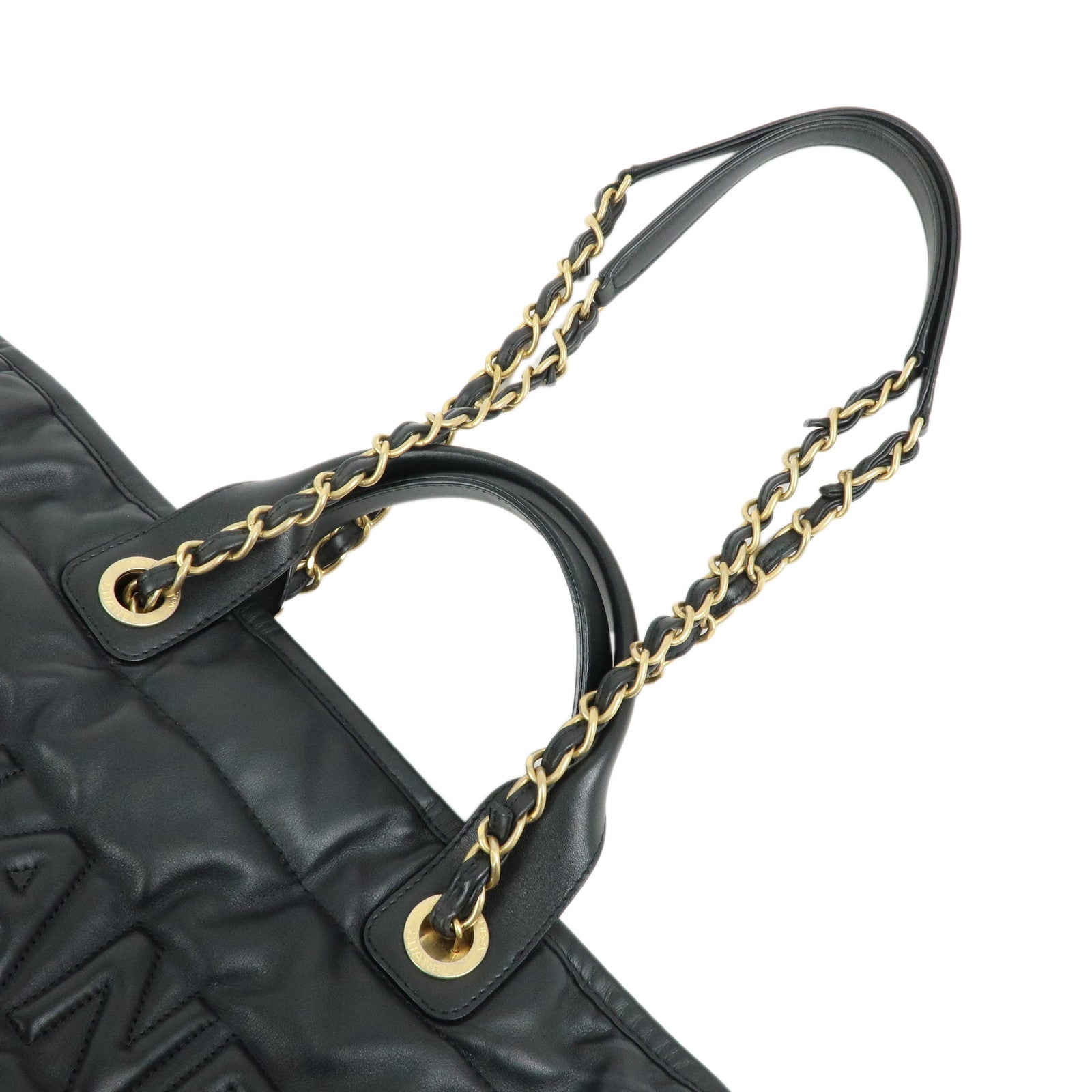 CHANEL Deauville GM Lamb Skin 2Way Shoulder Tote Bag Black A66941