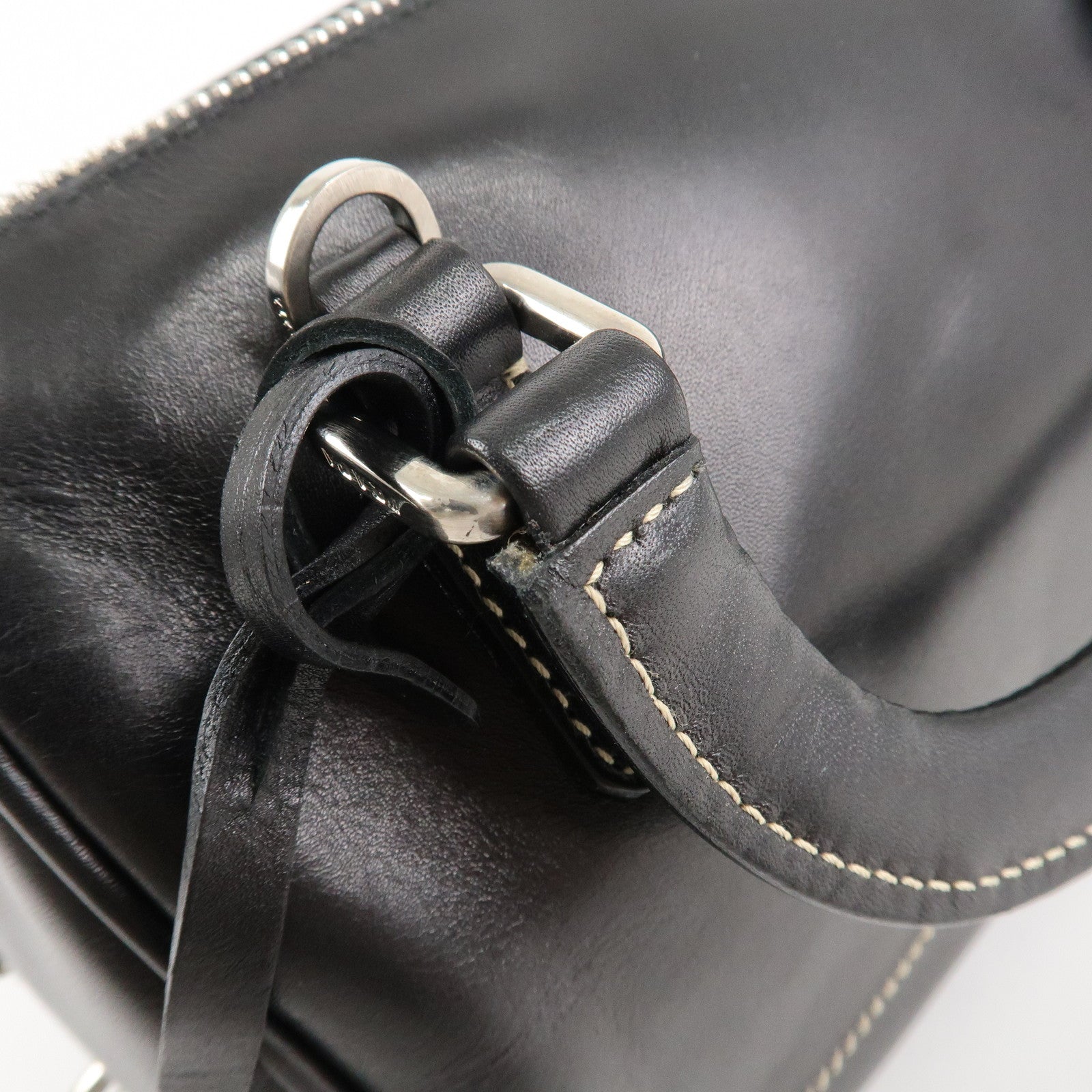 PRADA Leather Mini Boston Bag Hand Bag Black Used