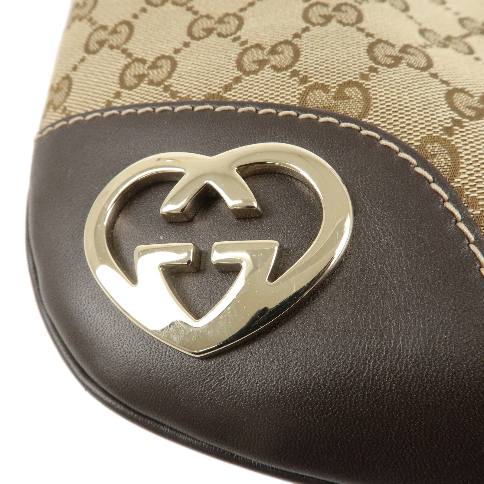 GUCCI Lovely Heart GG Canvas Leather Shoulder Bag Dark Brown 257072 Used