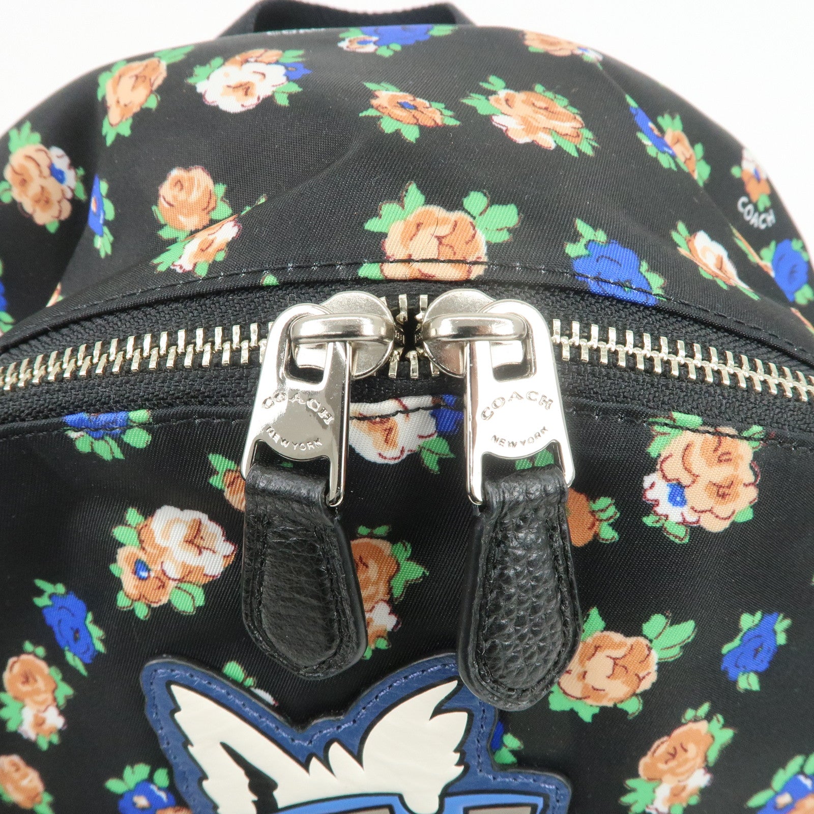 COACH Charlie Nylon Leather Floral Backpack Rucksack Black