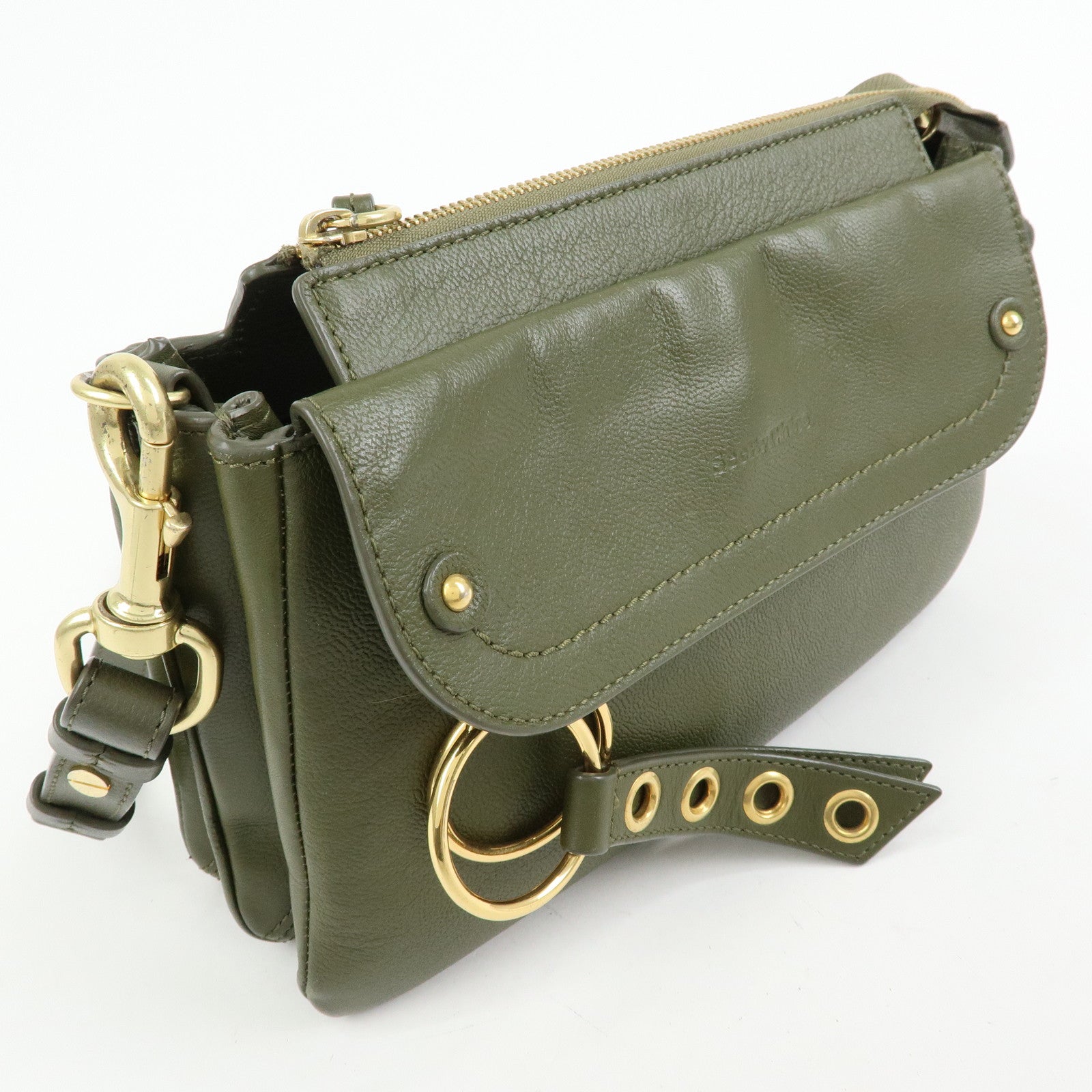 Chloe See by Chloe Phill Leather Shoulder Crossbody Bag Dark Green