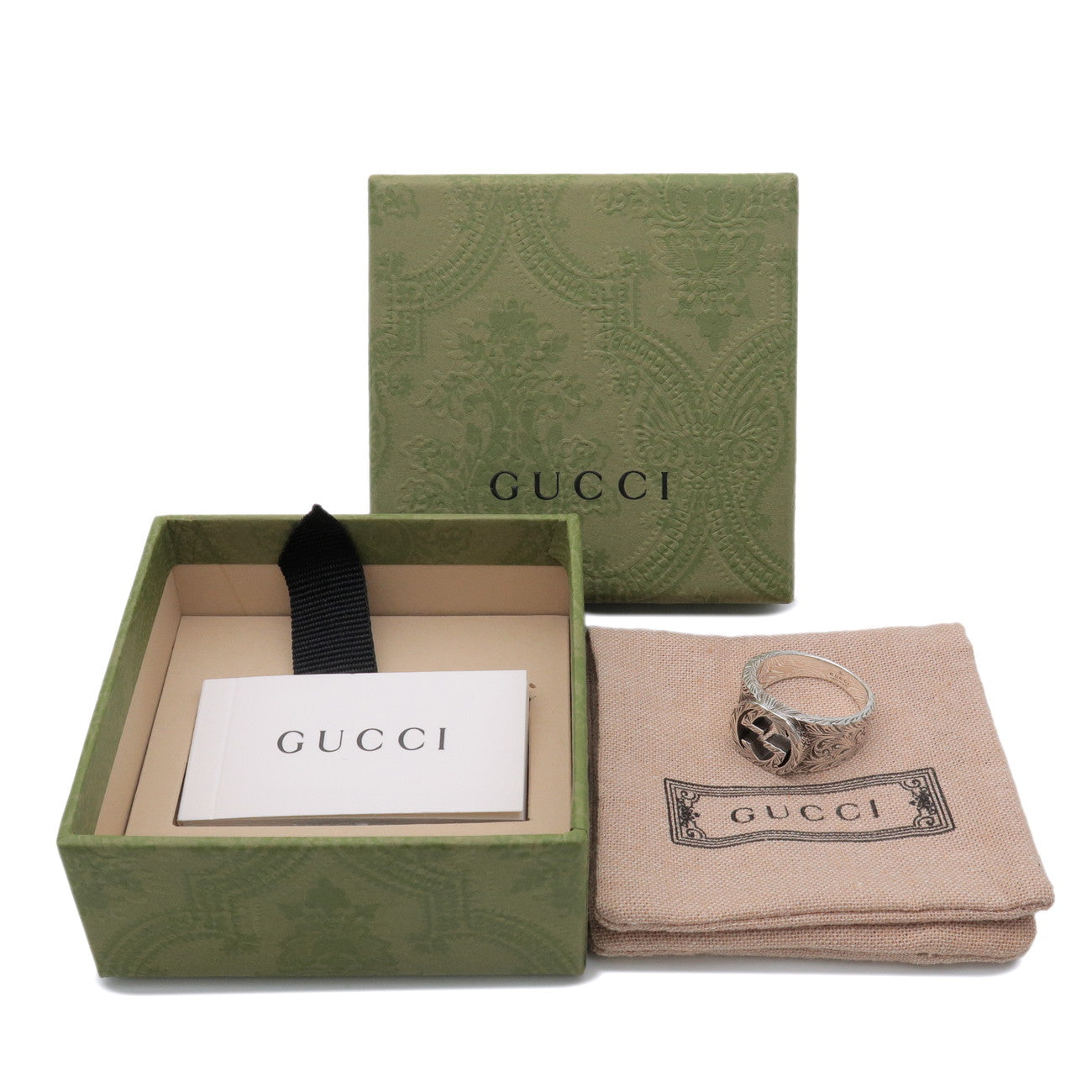 GUCCI Interlocking G Arabesque Ring SV925 Silver #25 US11 EU65 HK25