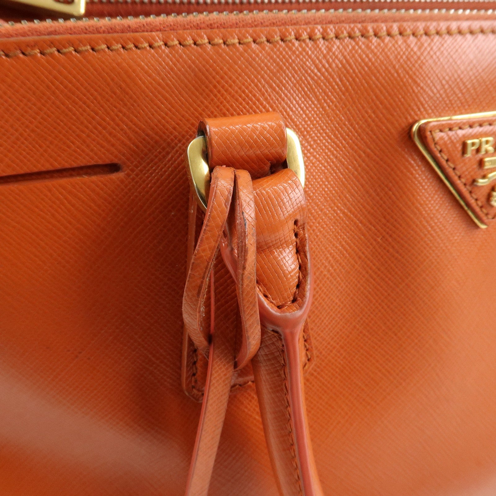 PRADA Triangle Logo Leather 2Way Hand Bag Orange 1BA863 Used