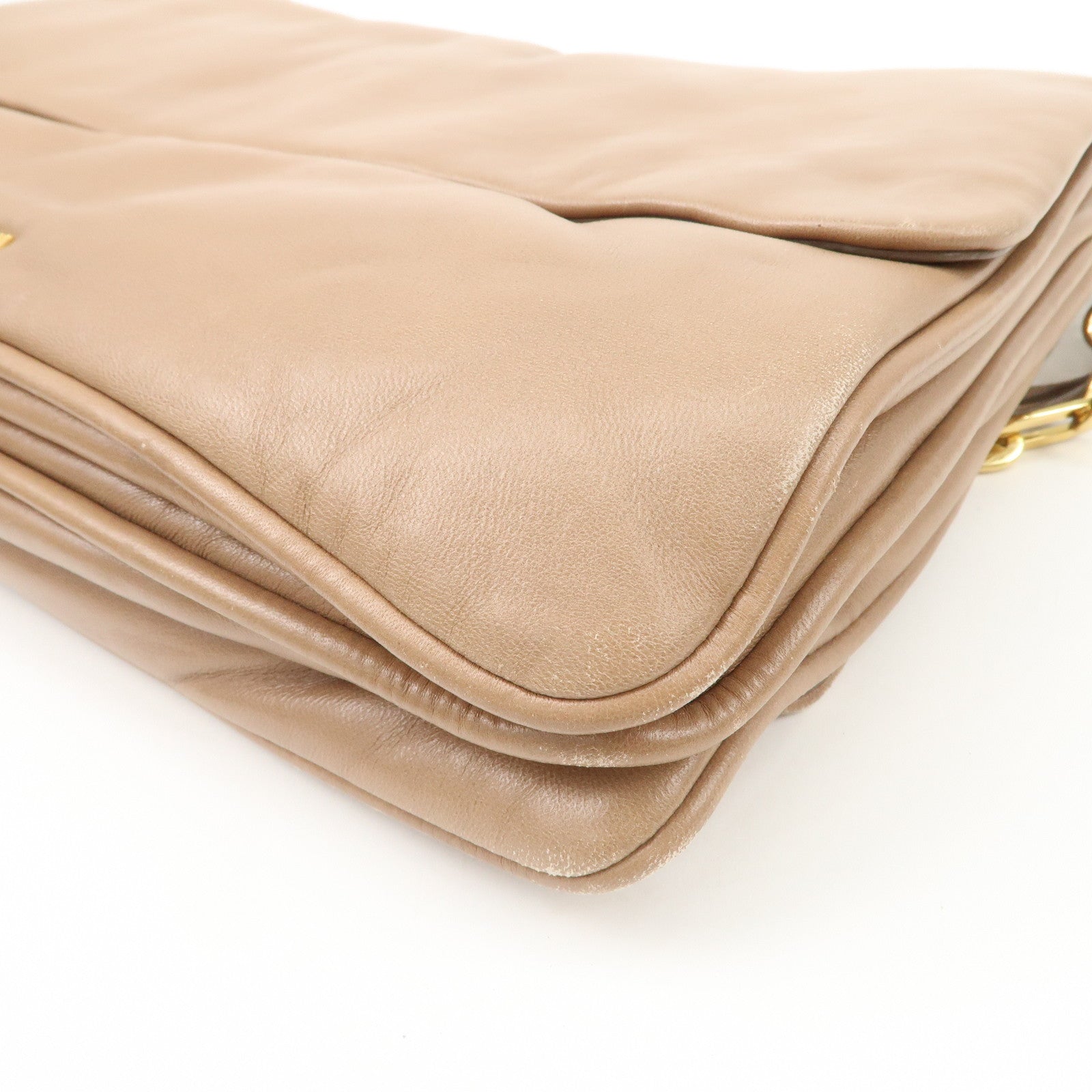 MIU MIU Leather 2Way Chain Shoulder Bag Clutch Bag Brown