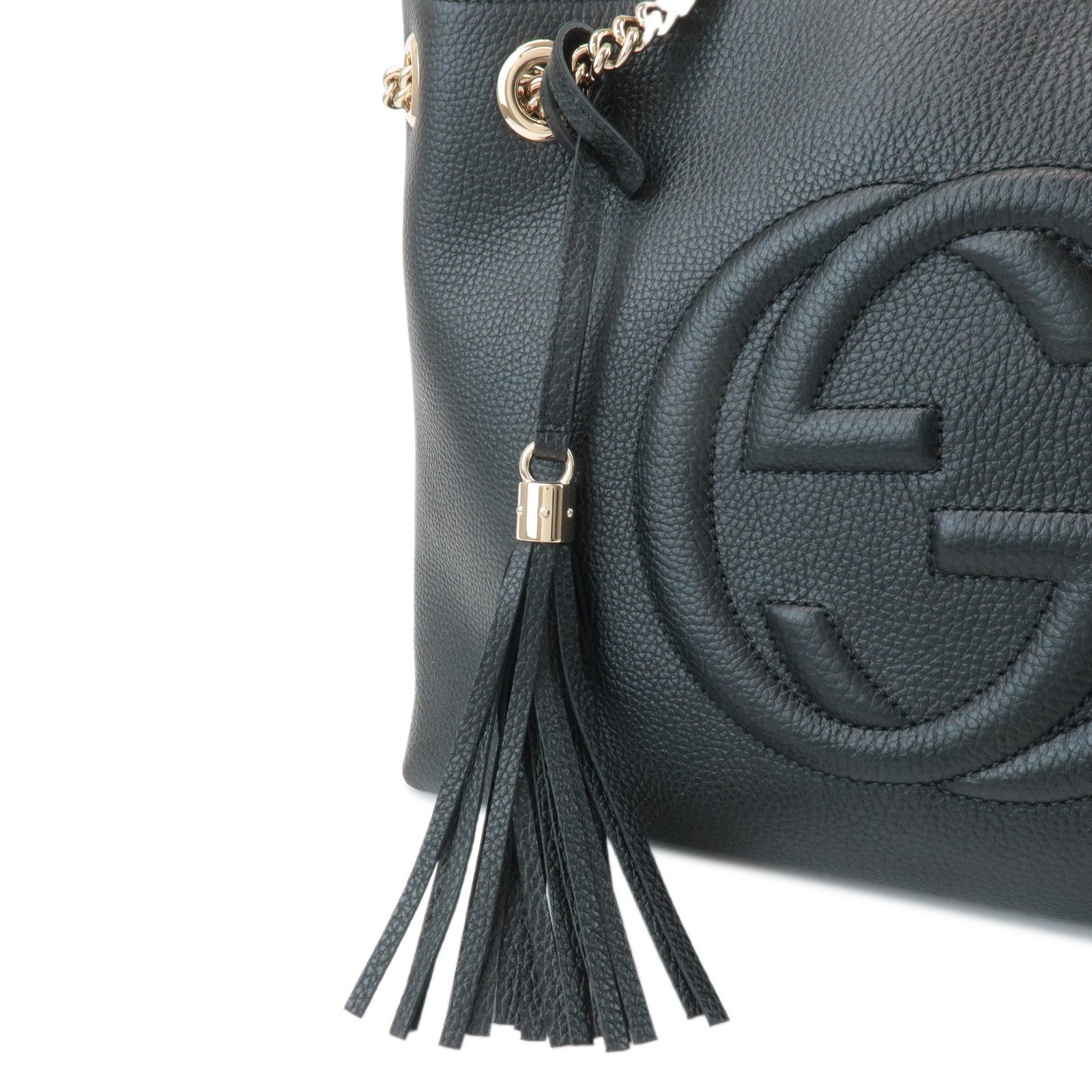 GUCCI SOHO Leather Chain Shoulder Tote Bag Black 536196 Used