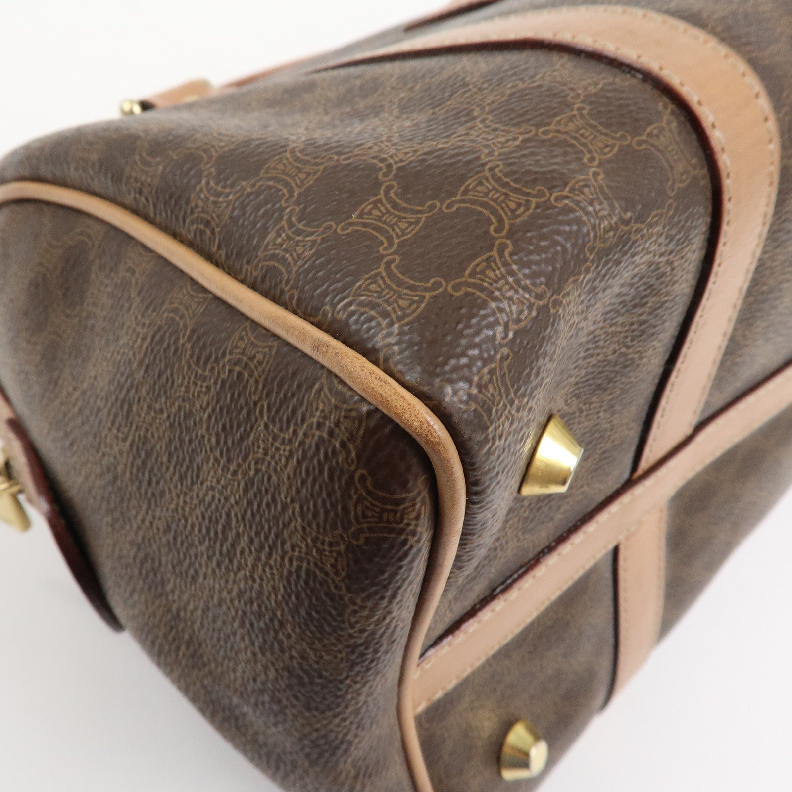 CELINE Macadam PVC Leather Boston Bag Hand Bag Brown