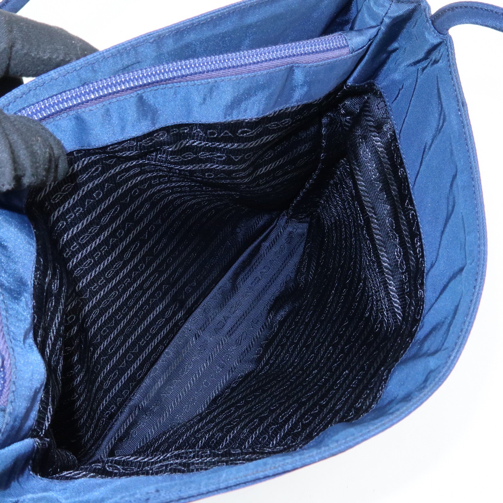 PRADA Triangle Logo Nylon Shoulder Bag Hand Bag Navy B6242