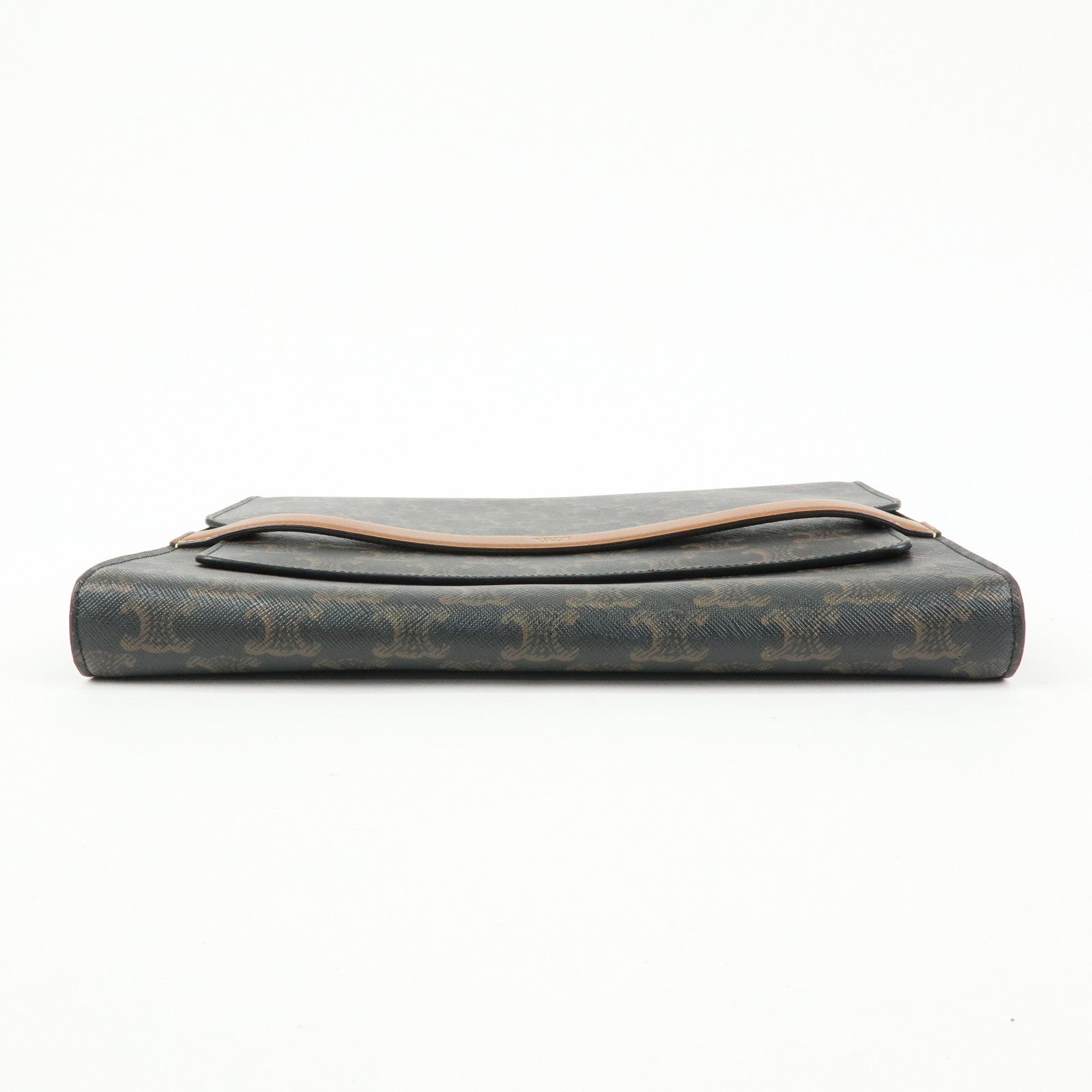 CELINE Triomphe PVC Leather Clutch Bag Pouch Black Brown