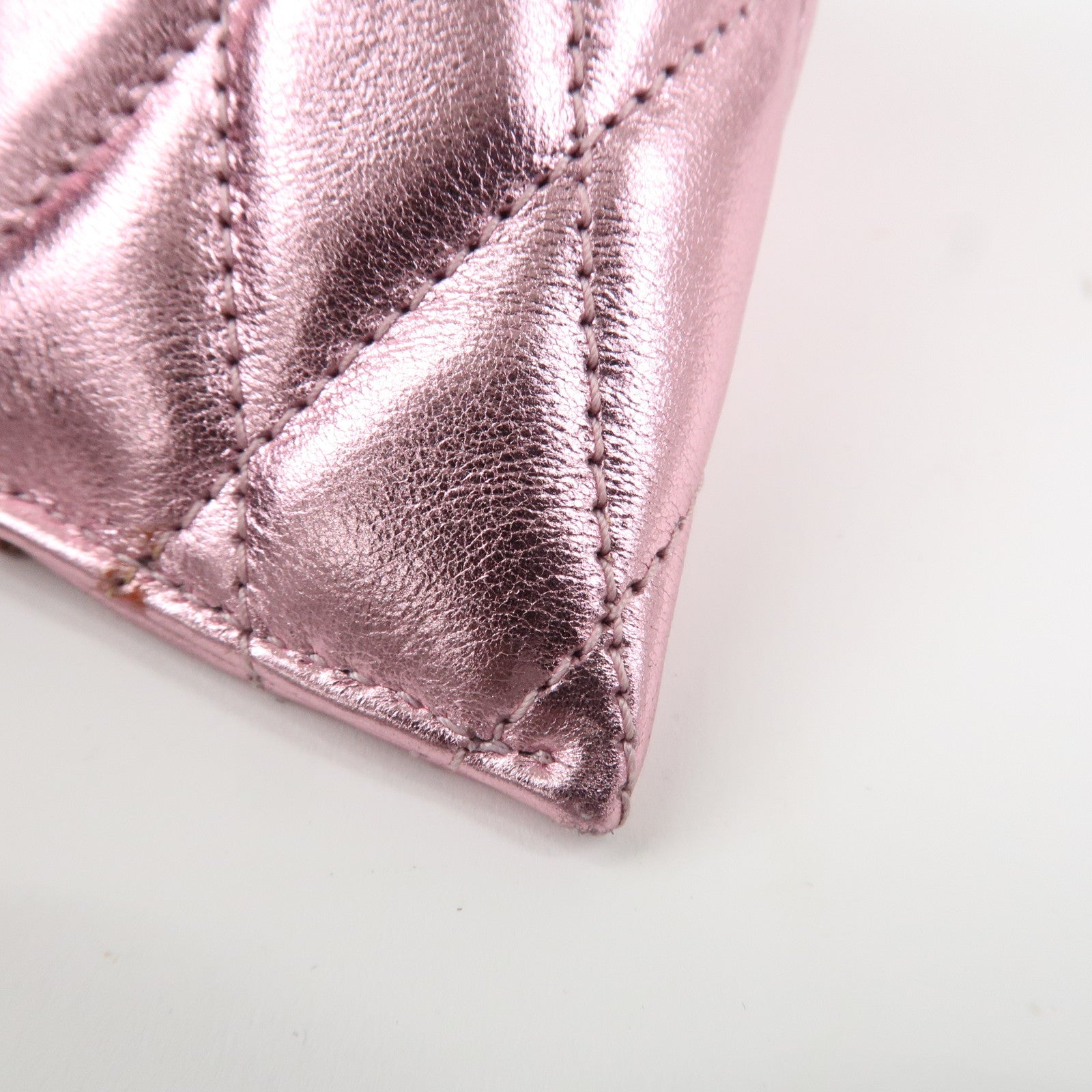 SAINT LAURENT PARIS Leather Coin Case Key Case Metallic Pink Used