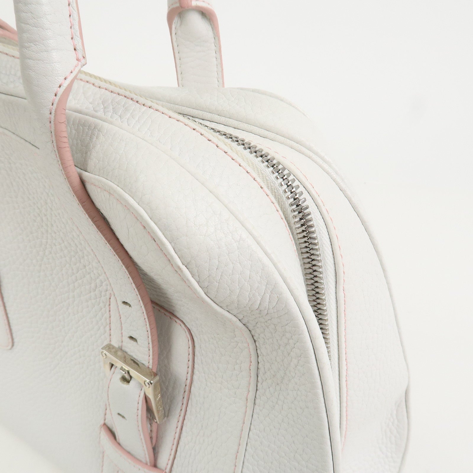 LOEWE Logo Senda Leather Shoulder Bag Boston Bag White Pink