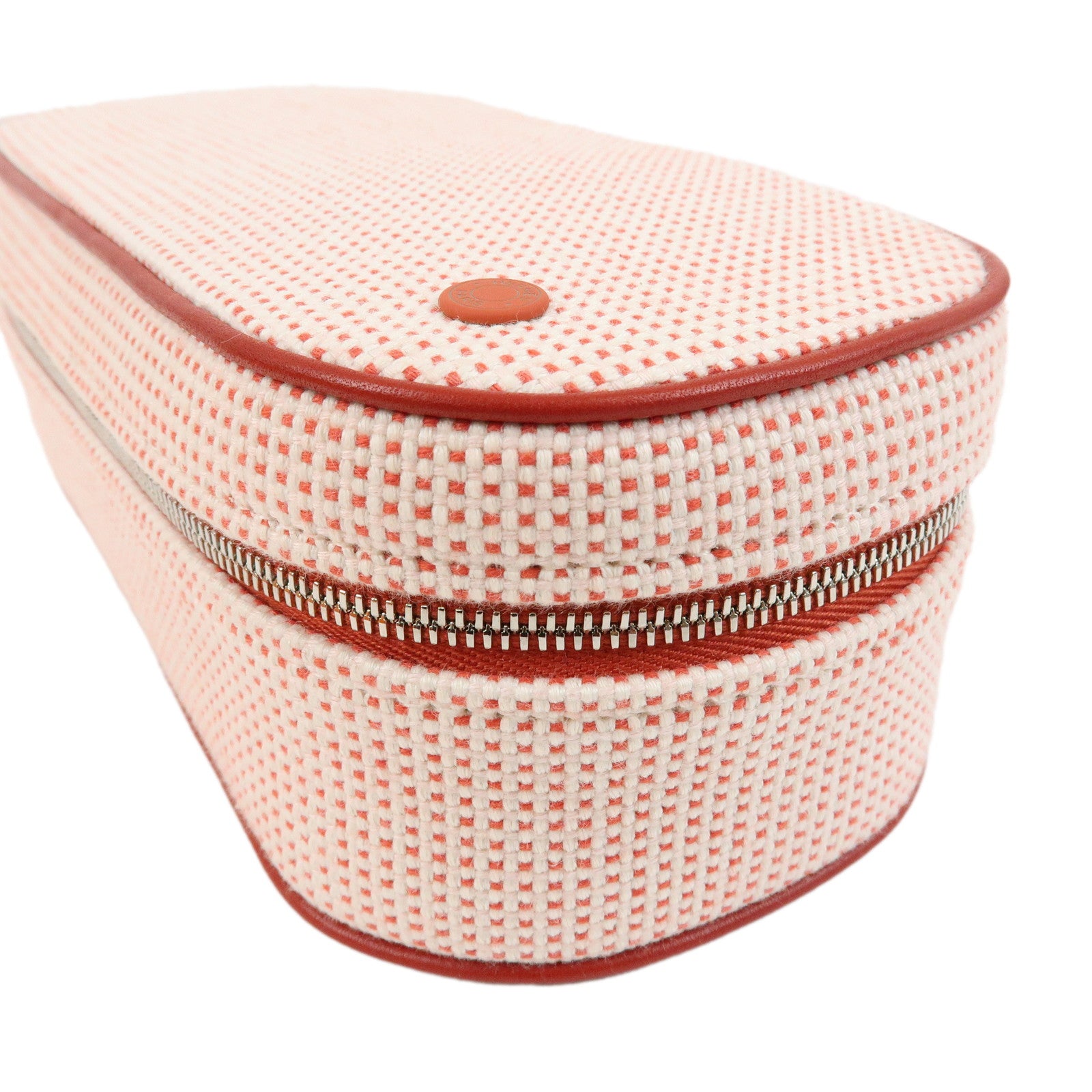 HERMES Escales Toilette H Cotton 100% Leather Pouch Cosmetics Pouch