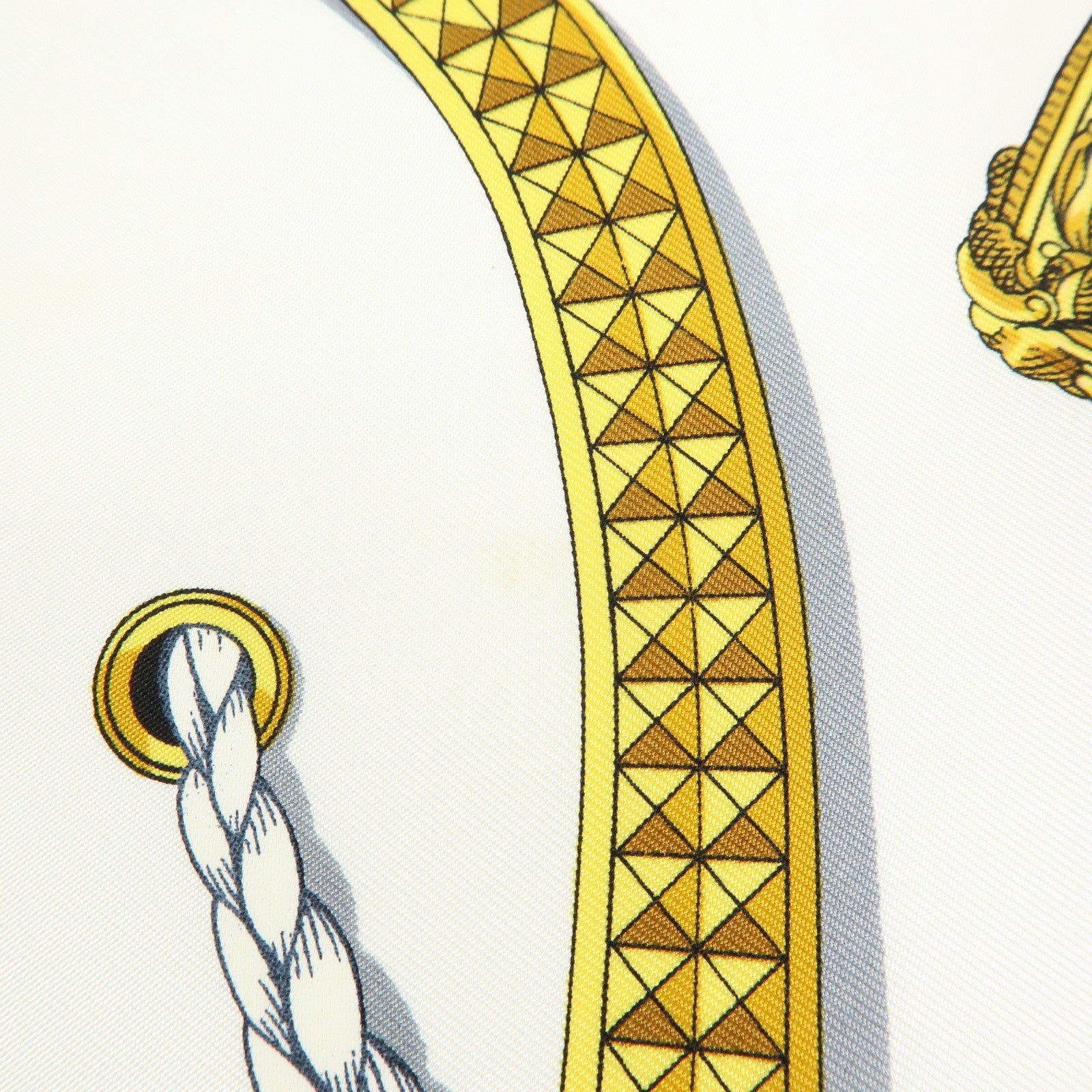 HERMES Carre 90 Silk 100% Scarf GRAND APPARAT White Yellow Navy