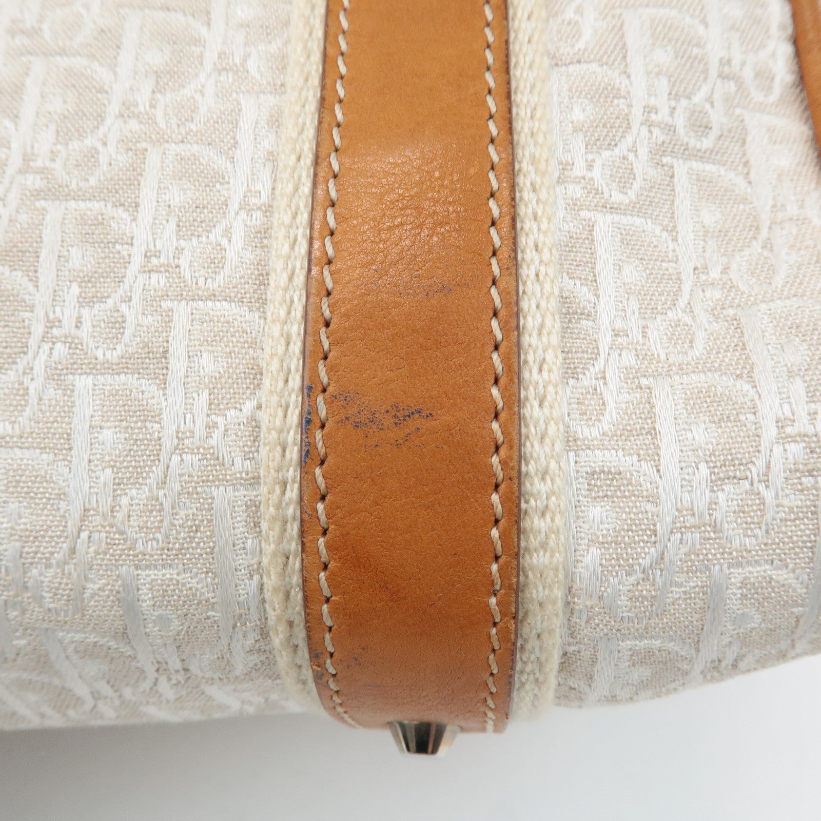 Christian Dior Trotter Canvas Leather Mini Boston Bag White Brown