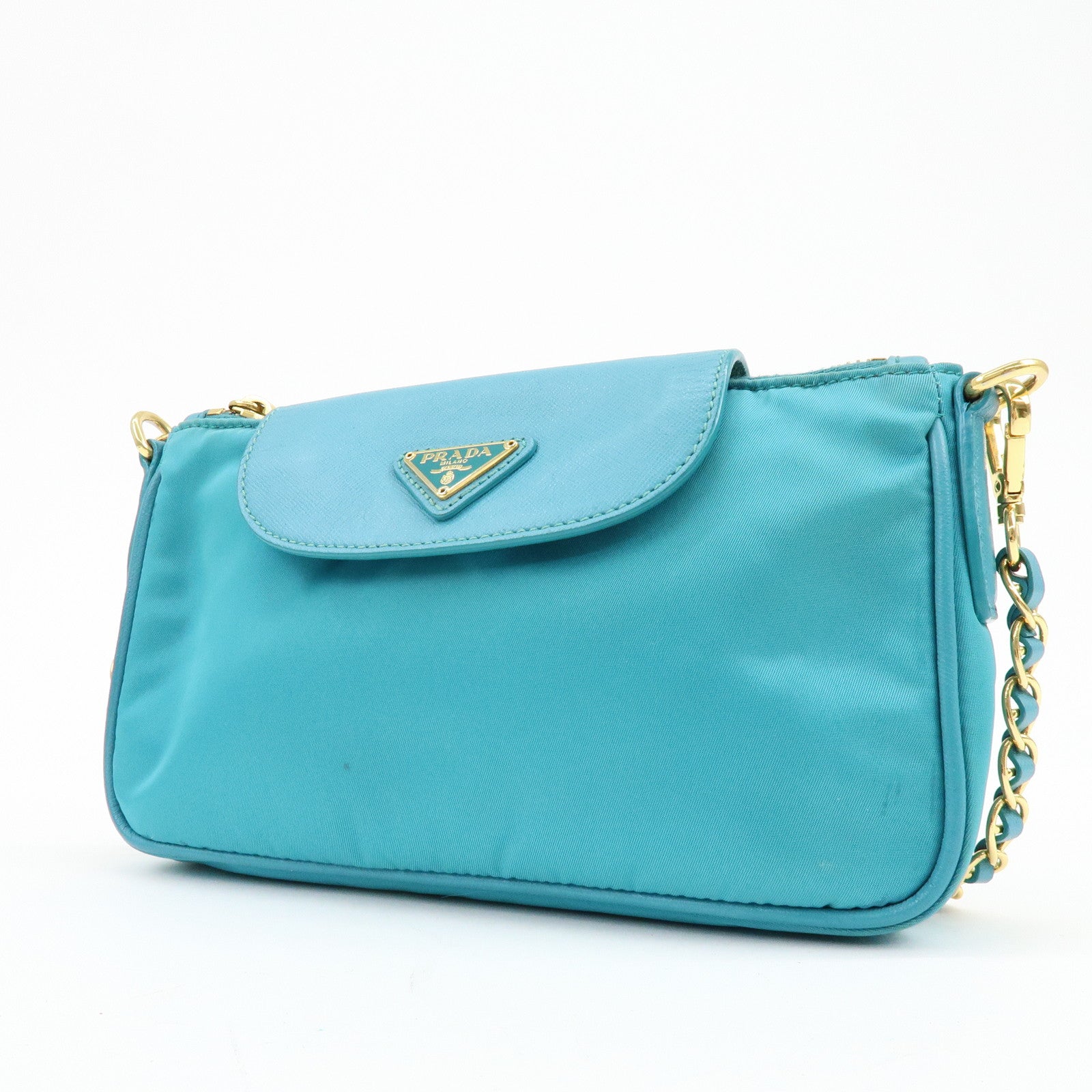 PRADA Triangle Logo Nylon Saffiano Leather Shoulder Bag Blue