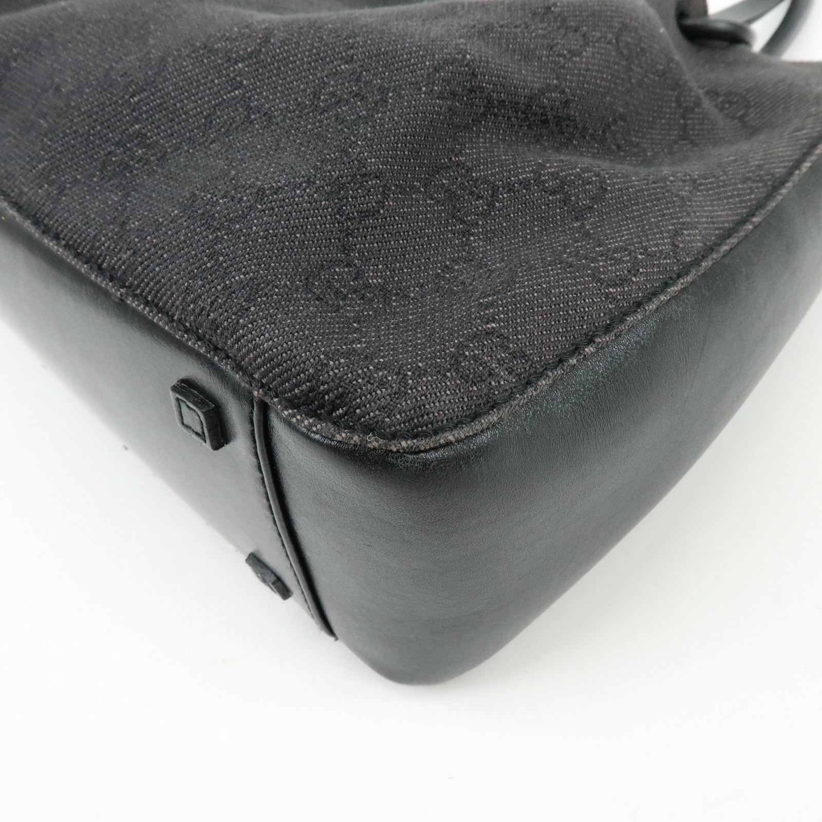 GUCCI GG Canvas Leather Tote Bag Hand Bag Black 101919