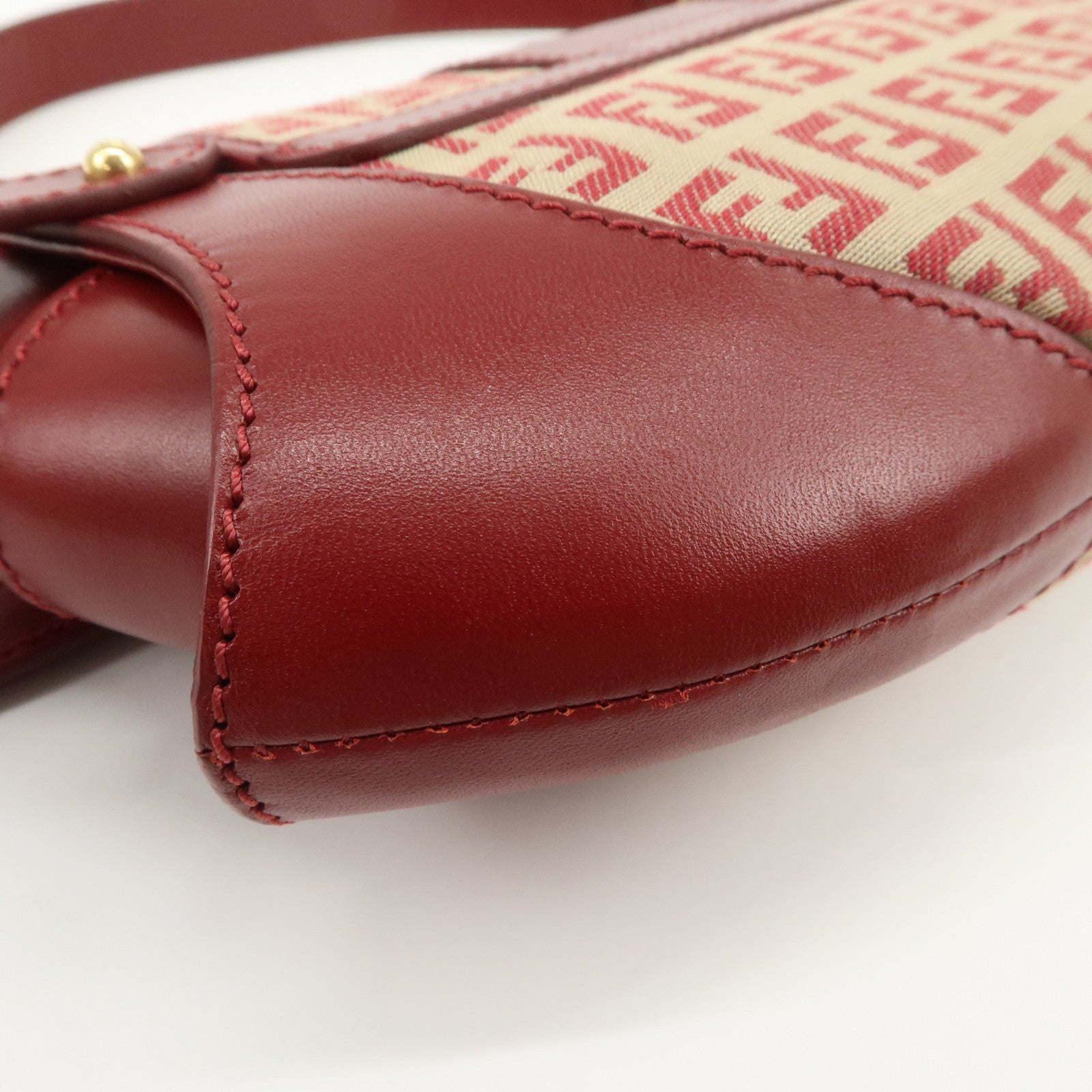 FENDI Zucchino Canvas Leather Turn Lock Shoulder Bag Red 8BR429