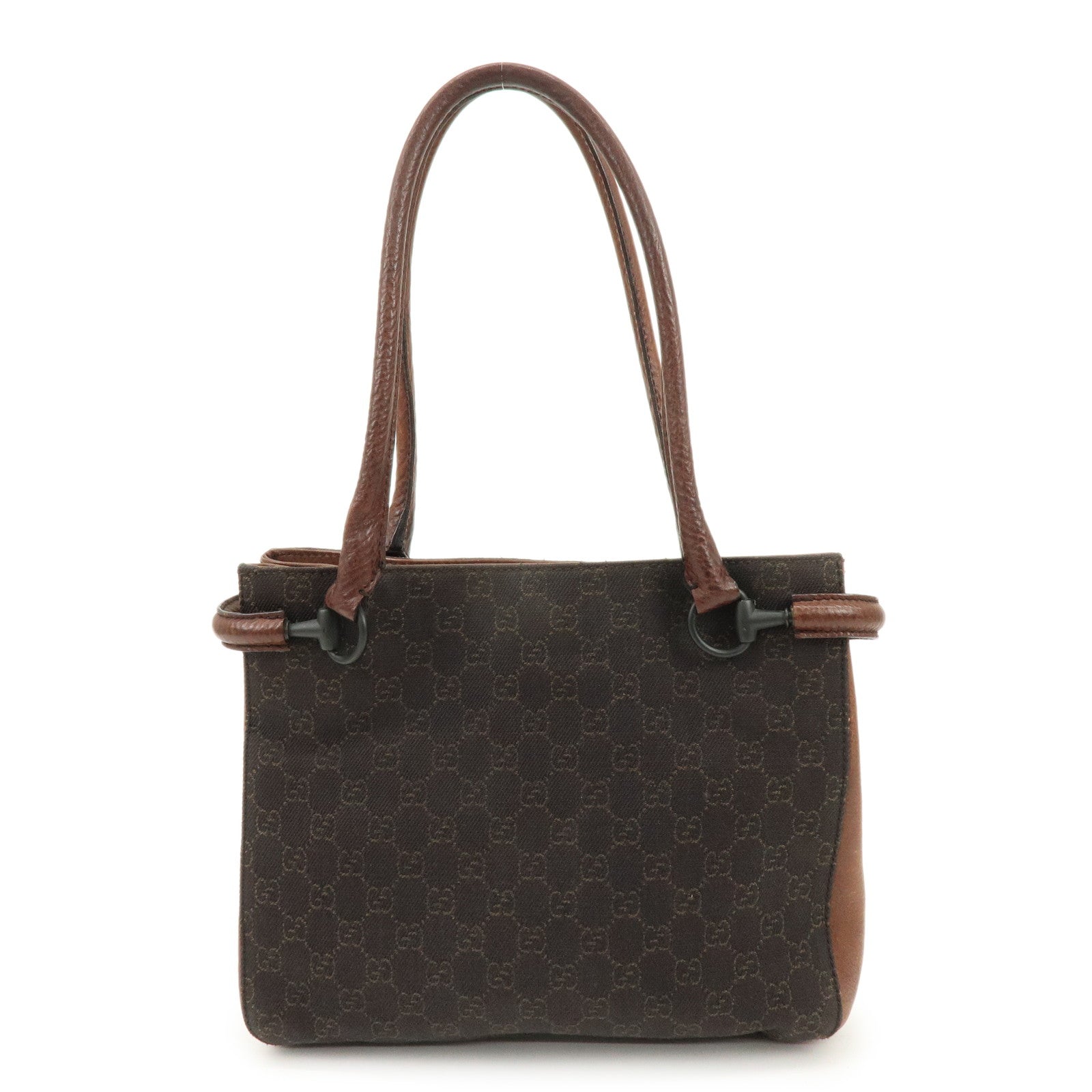 GUCCI Horsebit GG Canvas Leather Tote Bag Shoulder Bag Brown 101971