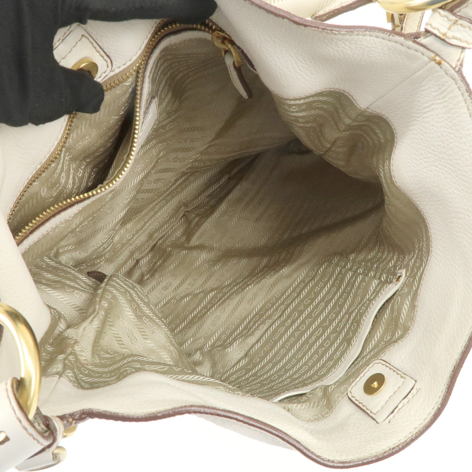 PRADA Logo Shoulder Bag Hand Bag Ivory