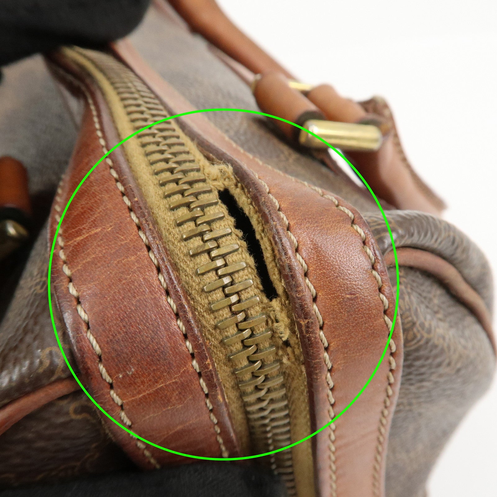 CELINE Macadam PVC Canvas Leather Boston Bag Hand Bag Brown