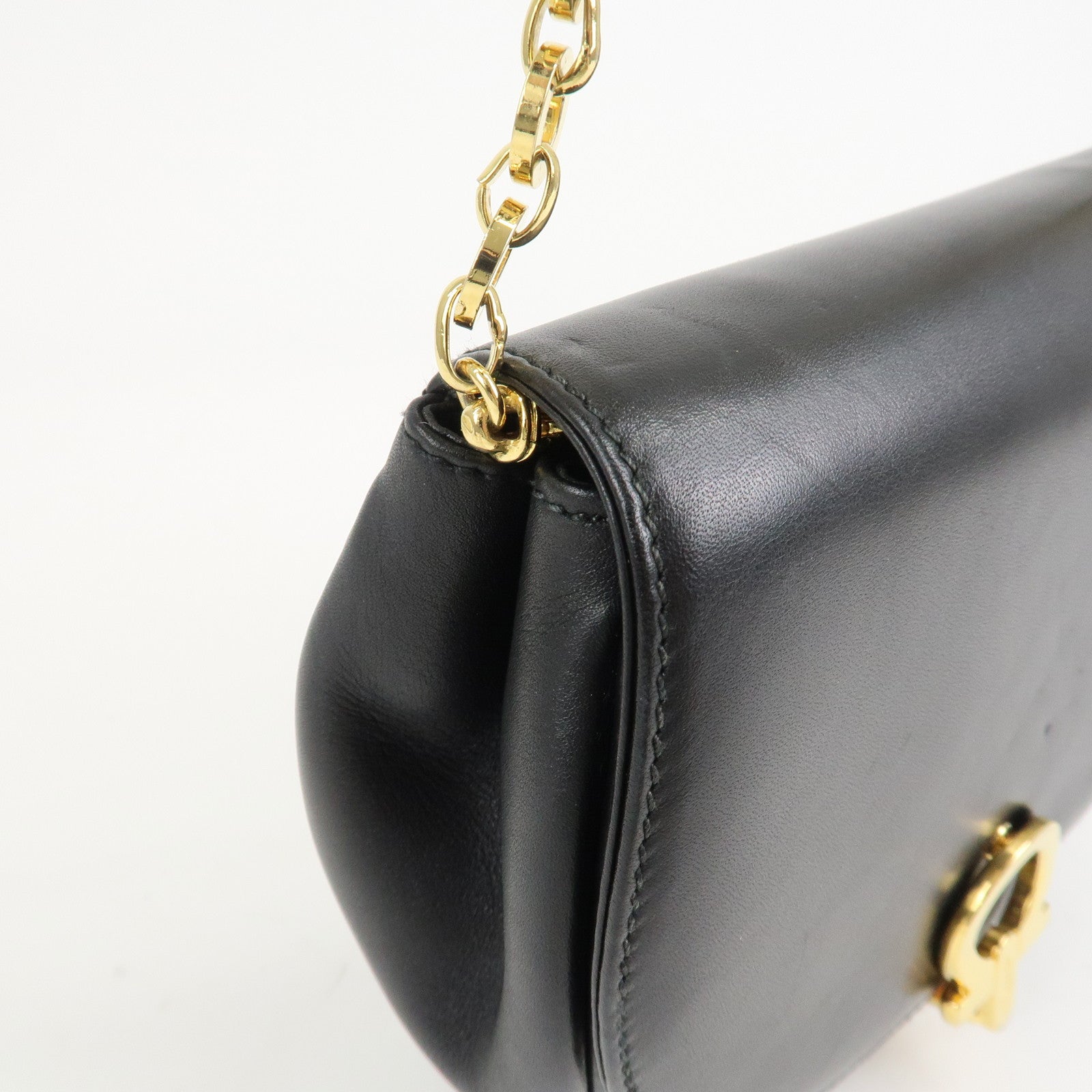 Ferragamo Gancini Leather 2Way Chain Shoulder Bag Waist Bag Black