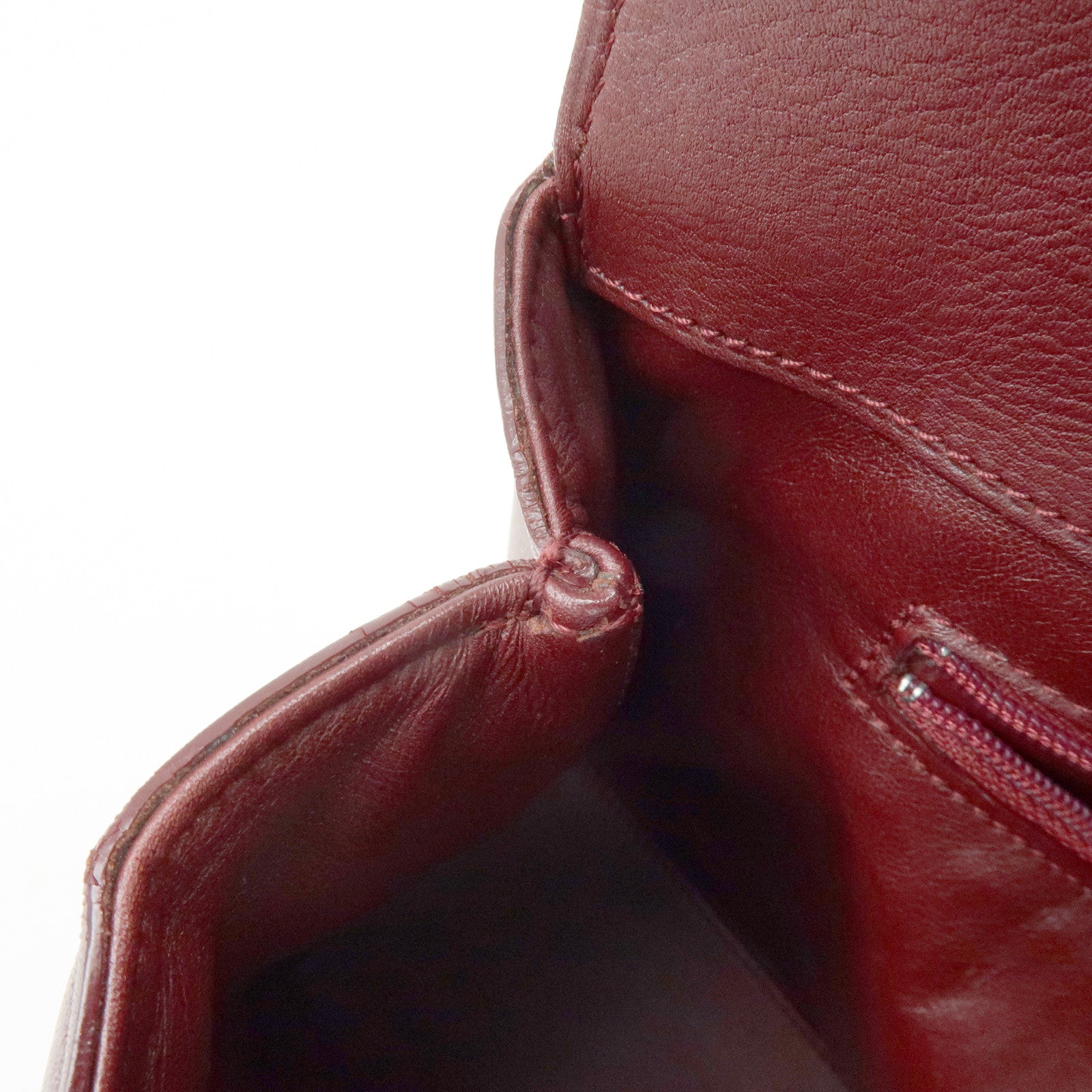 Cartier Cabochon Leather Hand Bag Tote Bag Wine Red