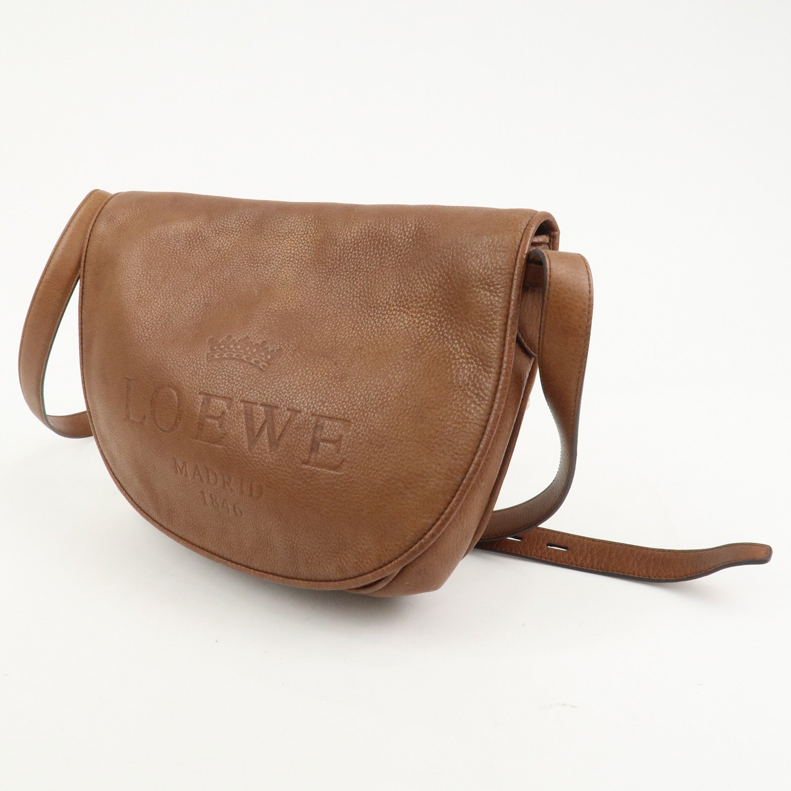 LOEWE Heritage Logo Leather Shoulder Bag Crossbody Bag Brown