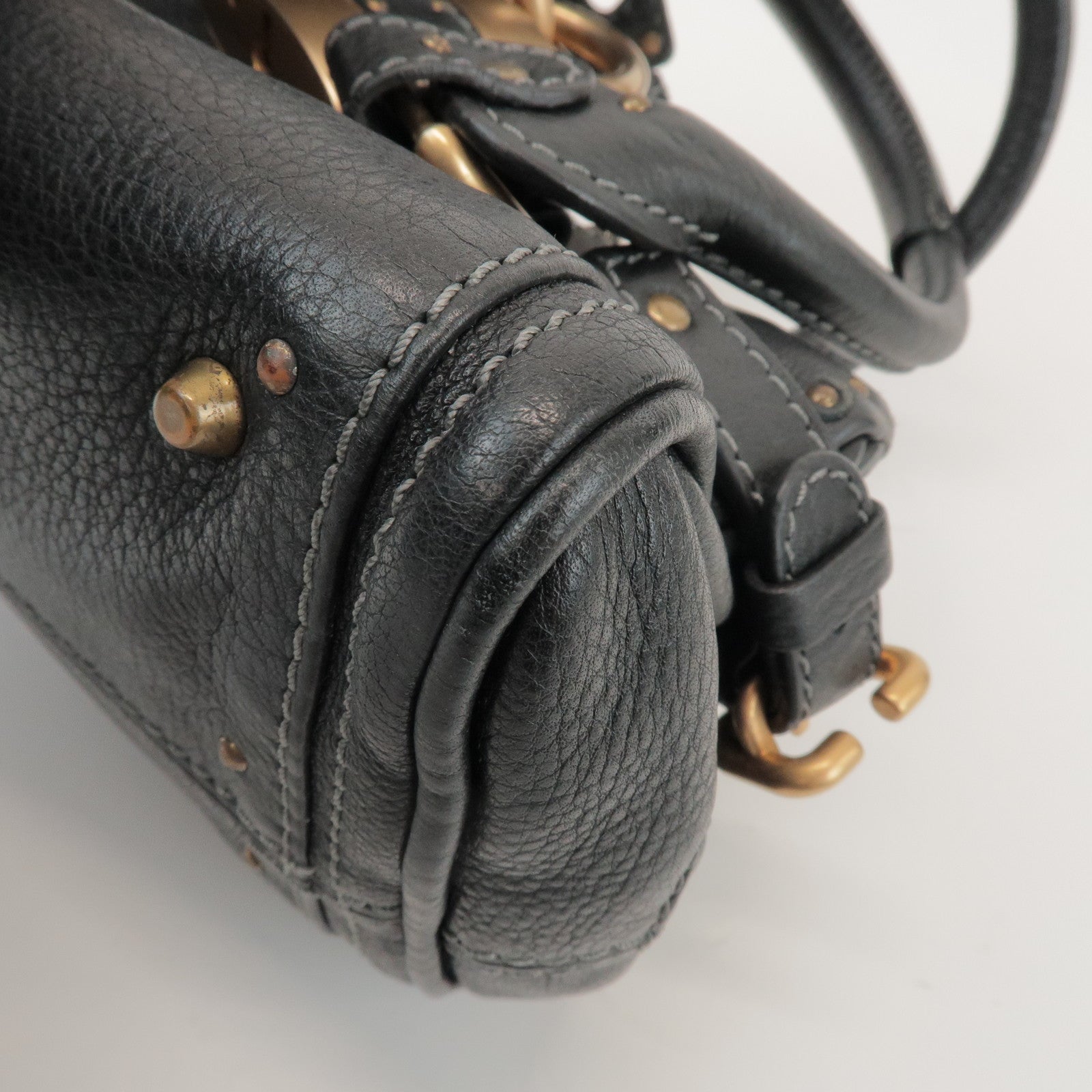 Chloe Logo Paddington Mini Leather Hand Bag Cadena Black