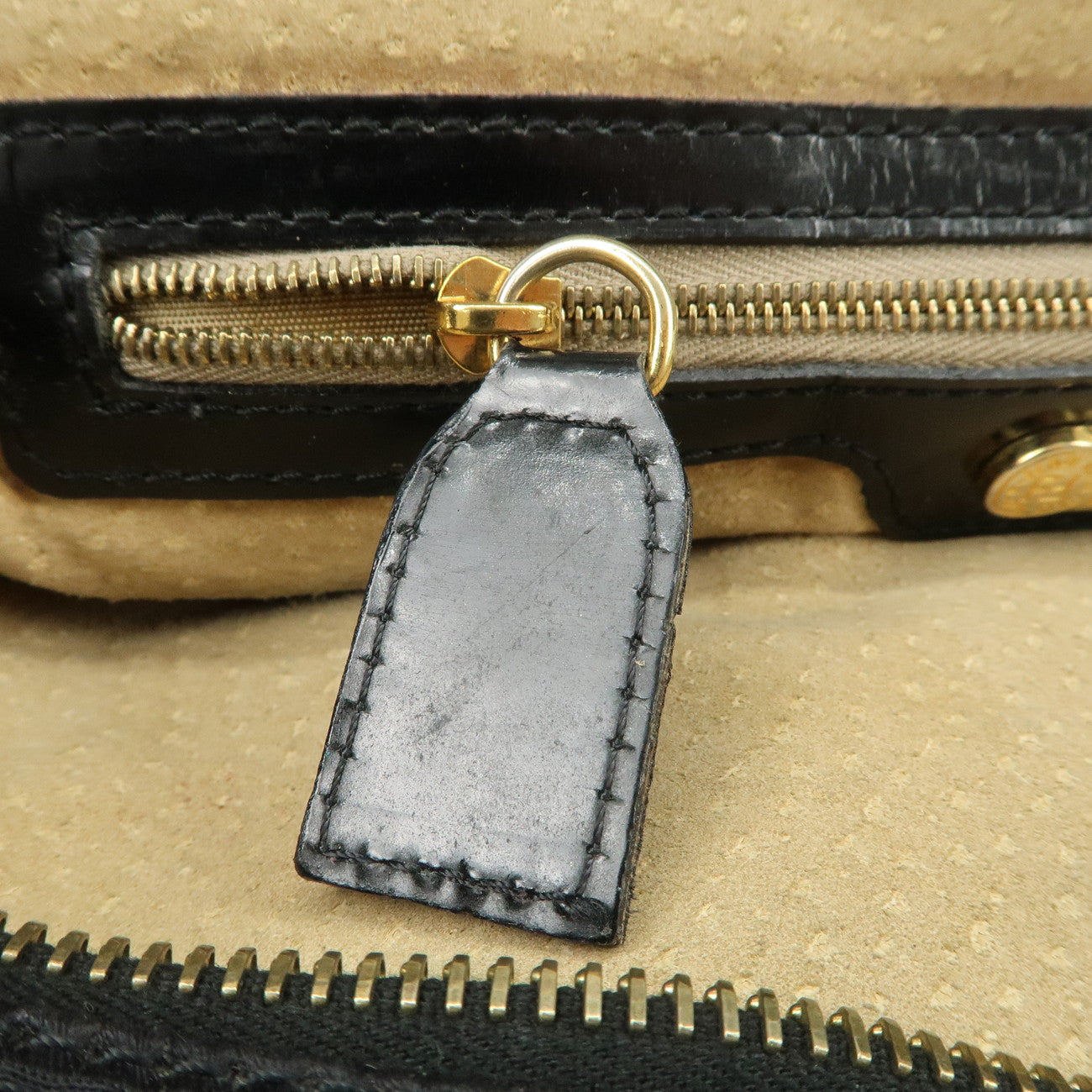 FENDI Zucca Nylon Hand Bag Shoulder Bag Black Gold