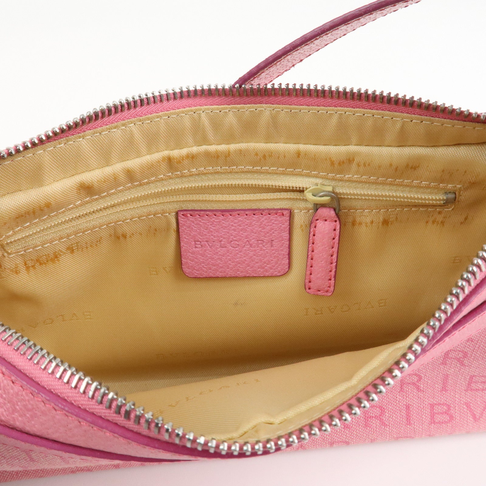 BVLGARI Logo Mania Leather Canvas Shoulder Bag Pink