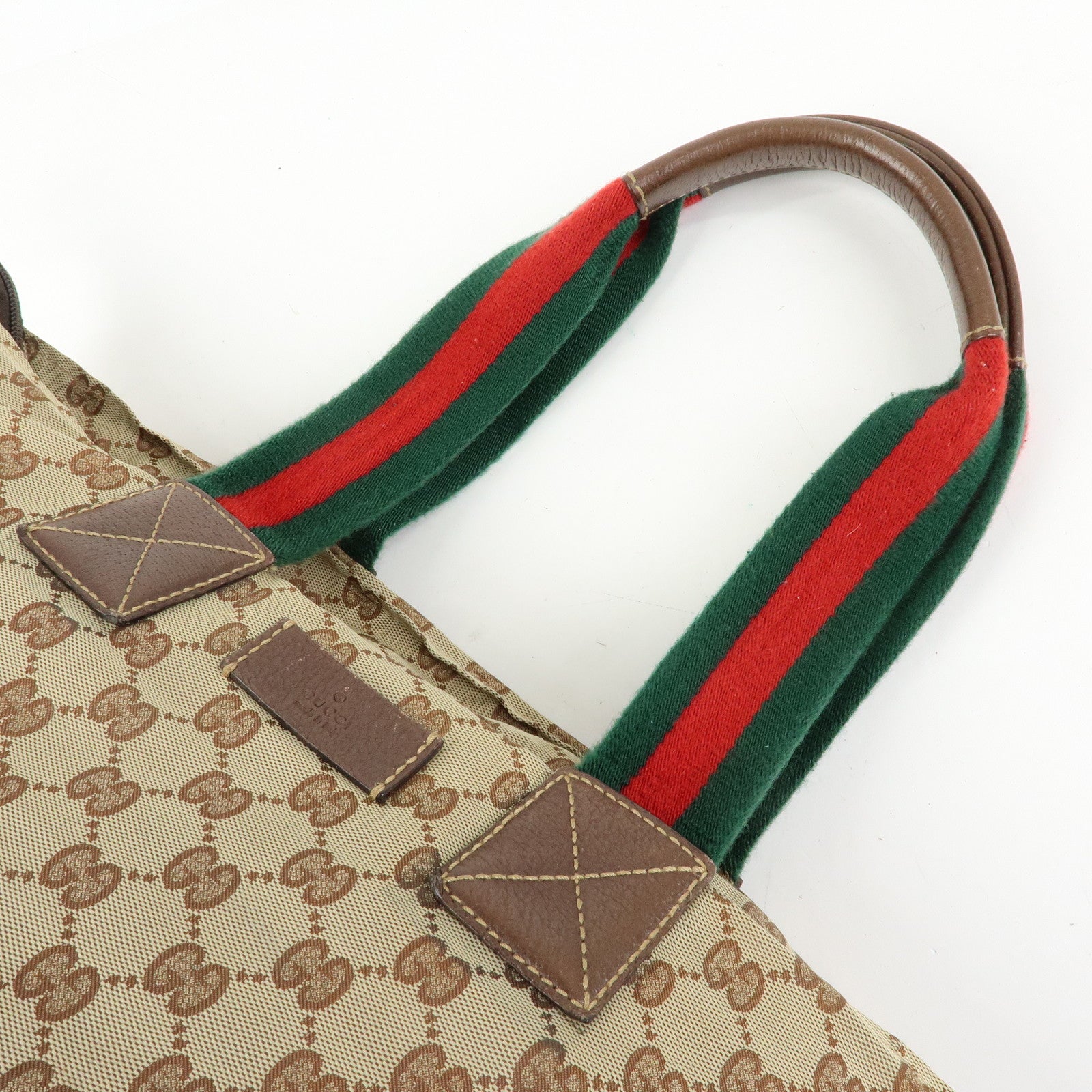 GUCCI Sherry GG Canvas Leather Tote Bag Hand Bag Beige Brown 131231