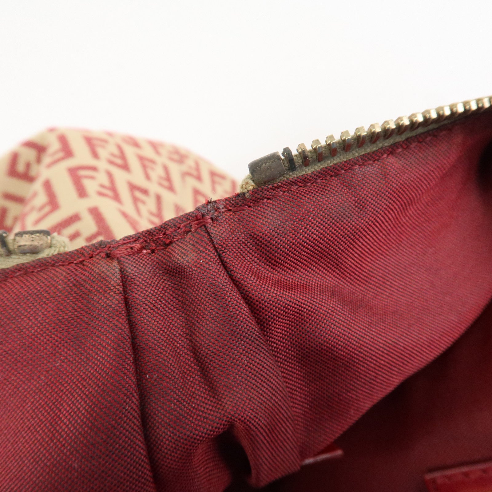 FENDI Zucchino Canvas Leather Hand Bag Beige Red 8BH134 Used