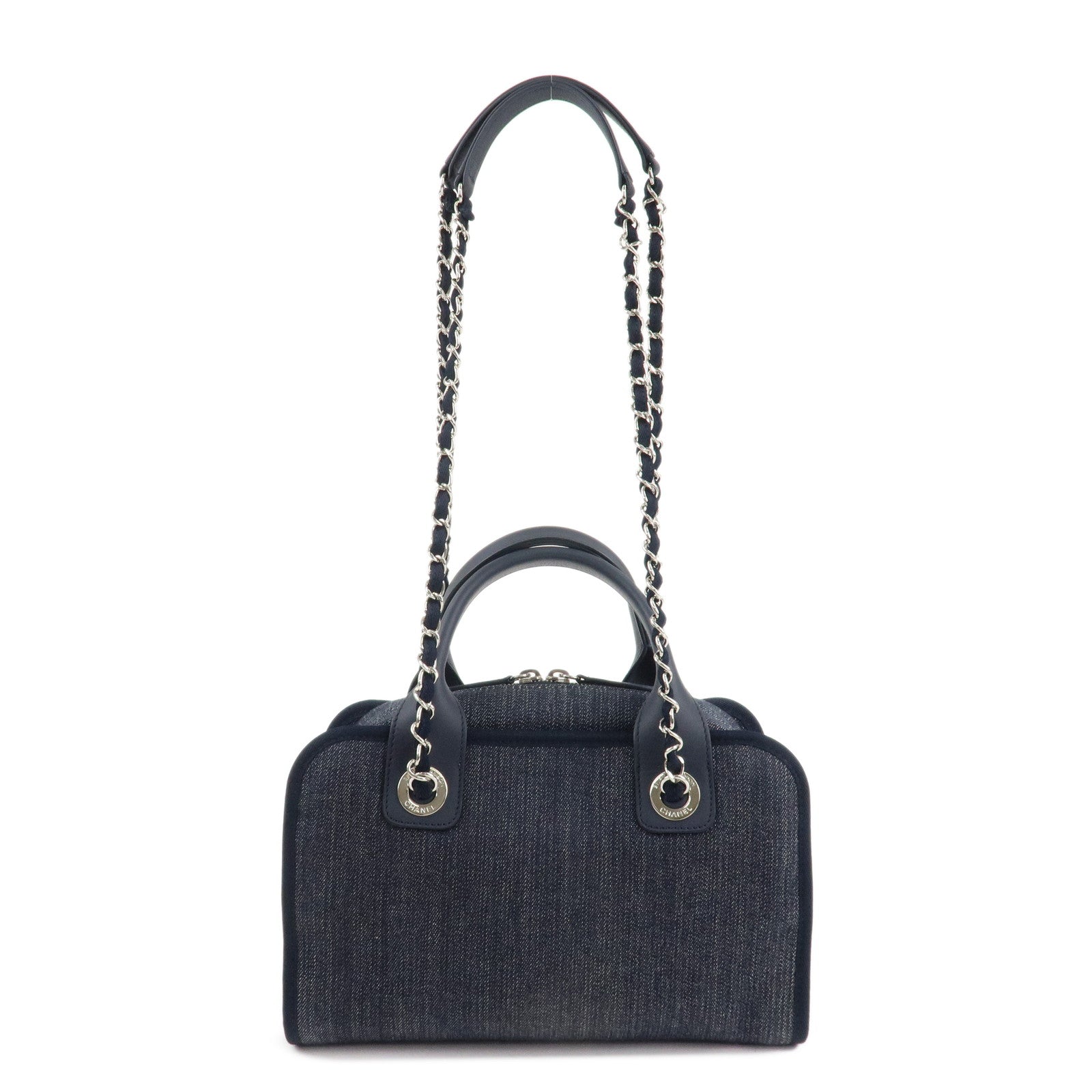 CHANEL Deauville Leather Denim 2Way Bag Bowling Bag Navy A92749 Used