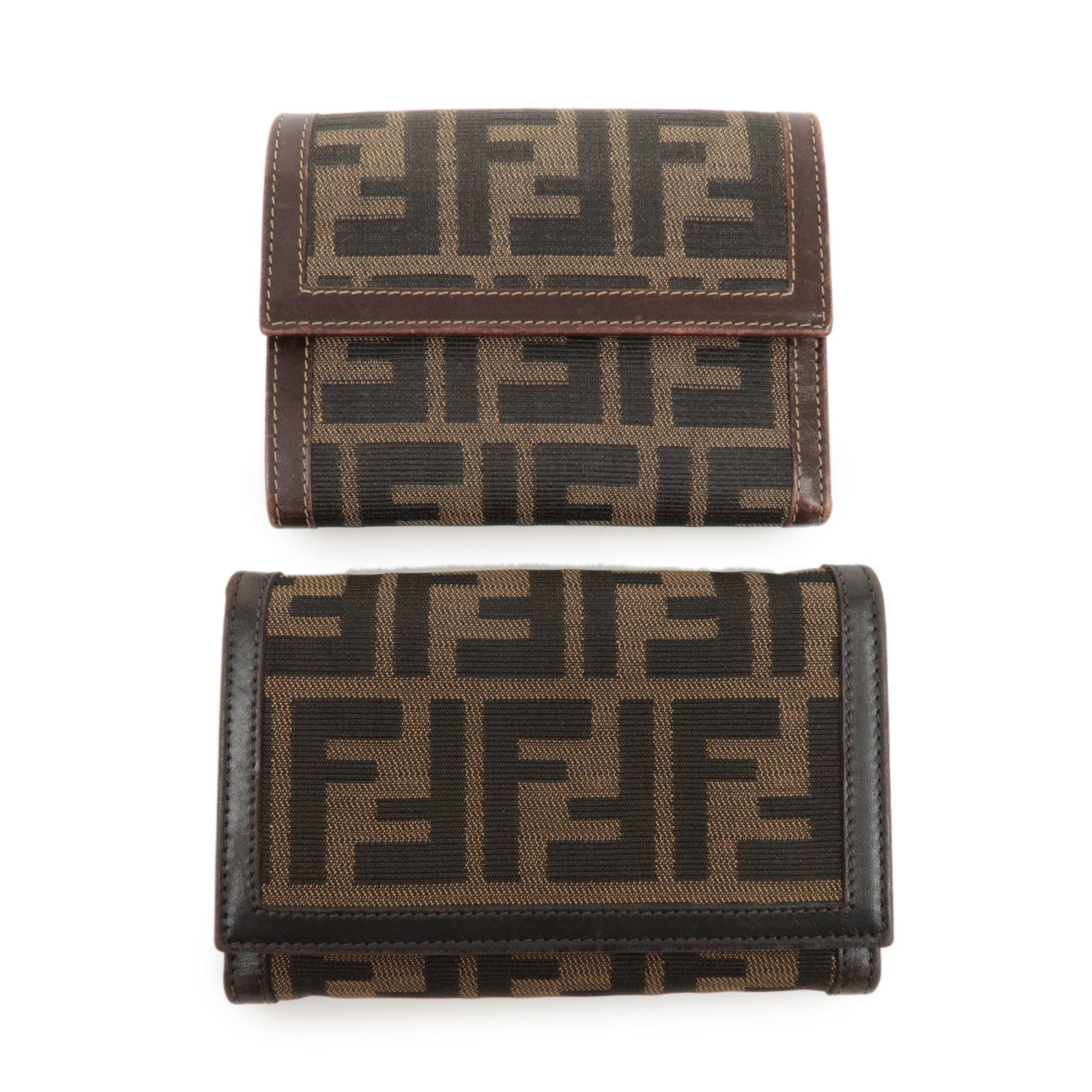 FENDI Zucca Set of 2 Canvas Leather Wallet Brown Black 8M0029 2270 Used