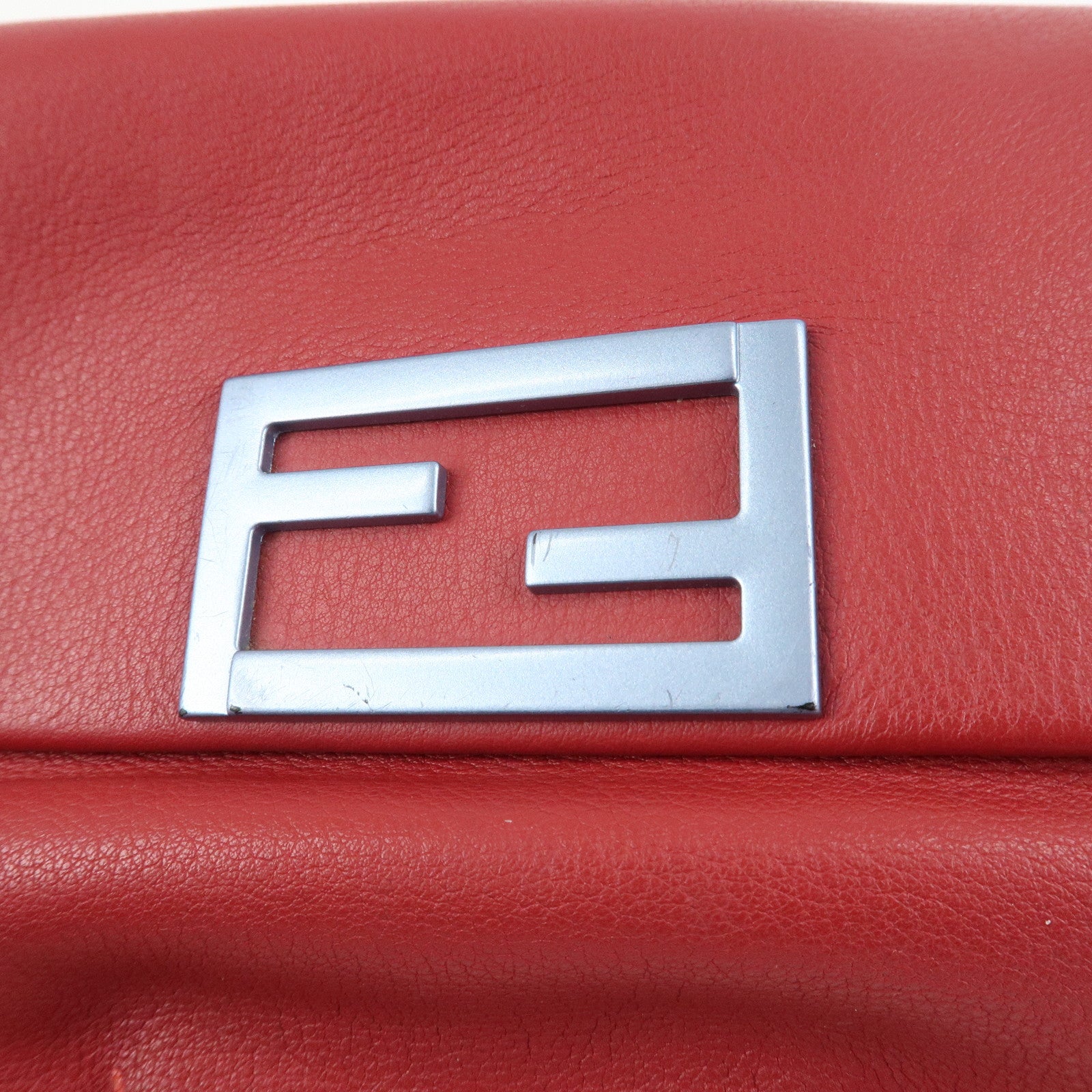 FENDI Leather Chain Shoulder Bag Purse Crossbody Bag Red 8M0276 Used