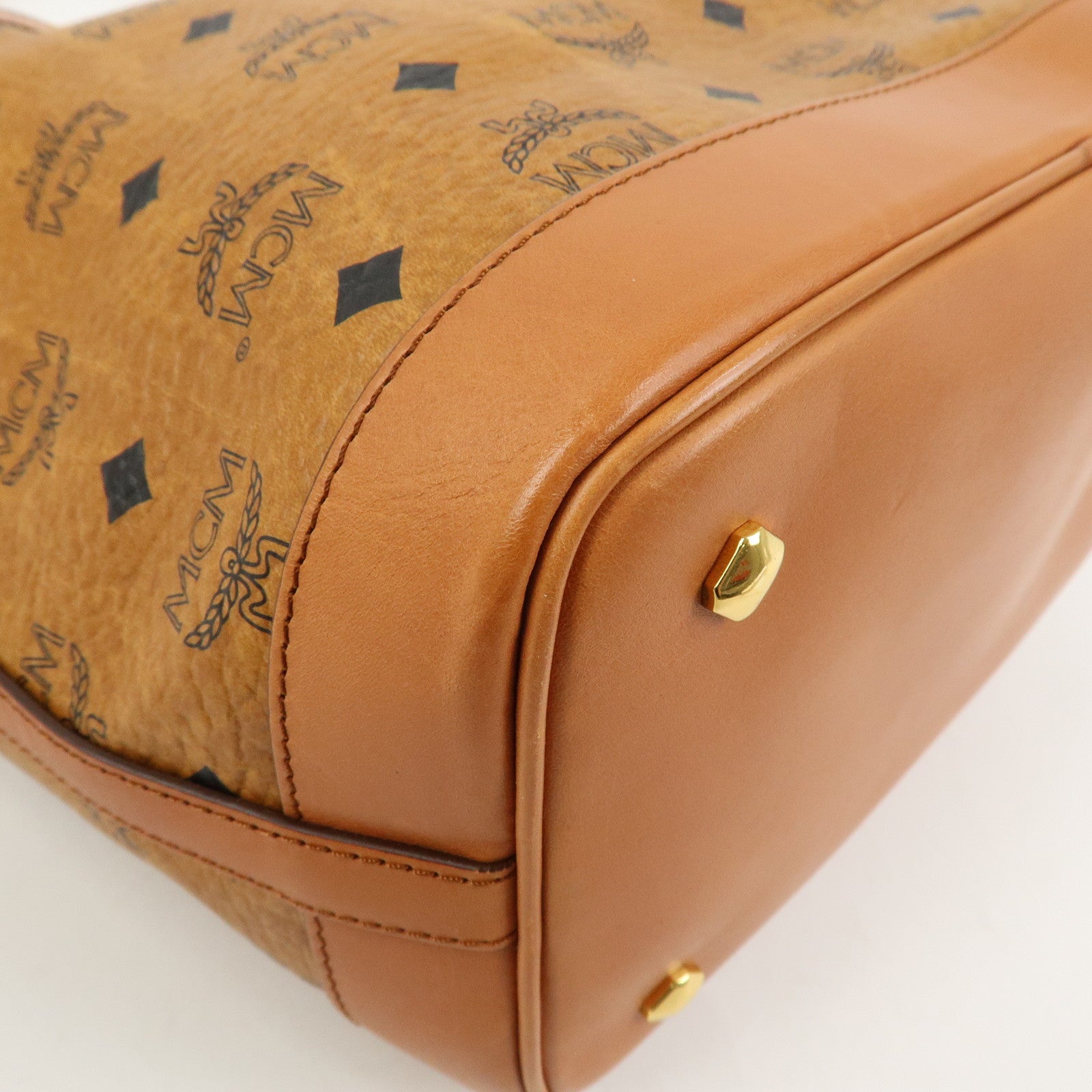 MCM Visetos Leather Bucket Bag Shoulder Bag Drawstring Brown