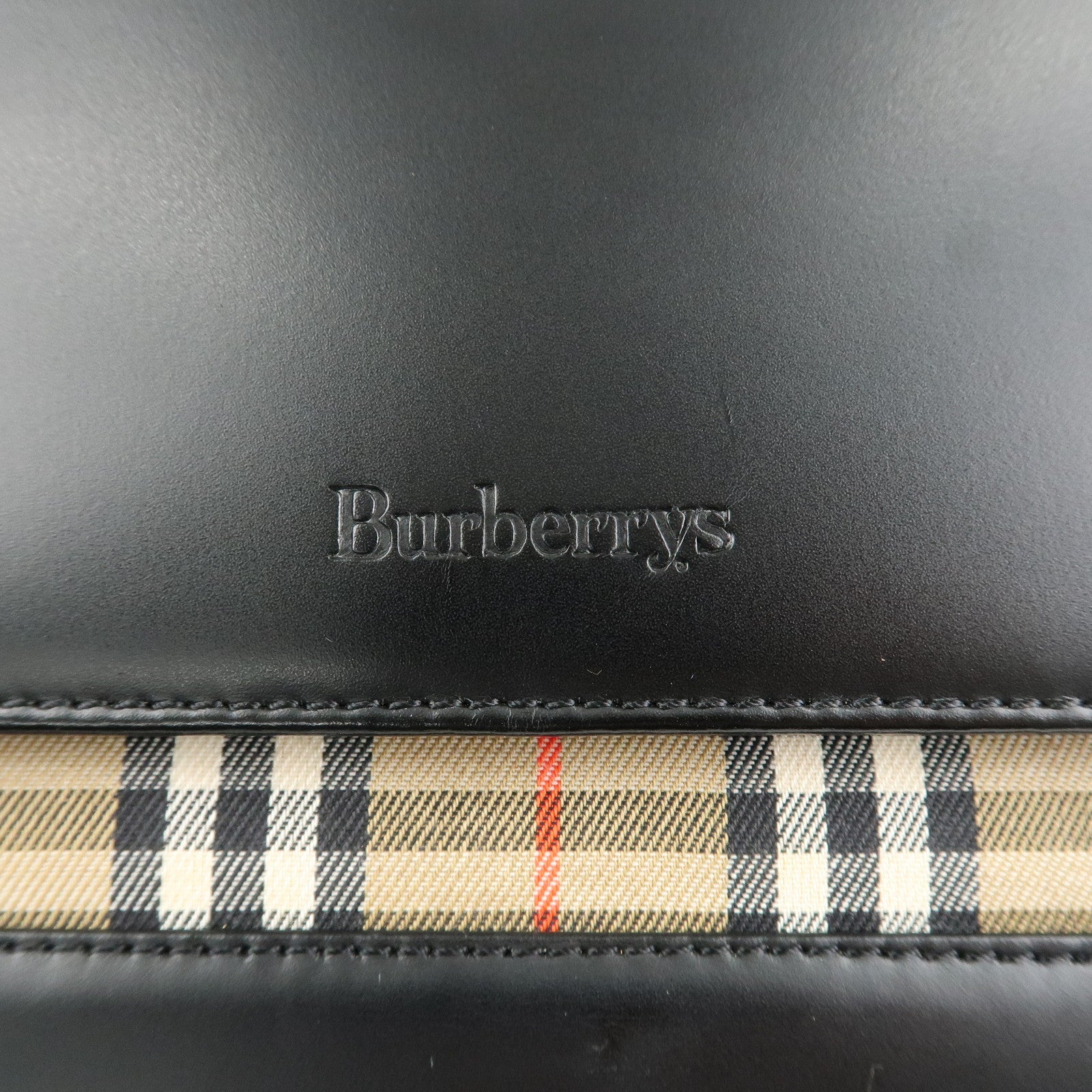 BURBERRY Nova Plaid PVC Leather Shoulder Bag Hand Bag Black Beige Used