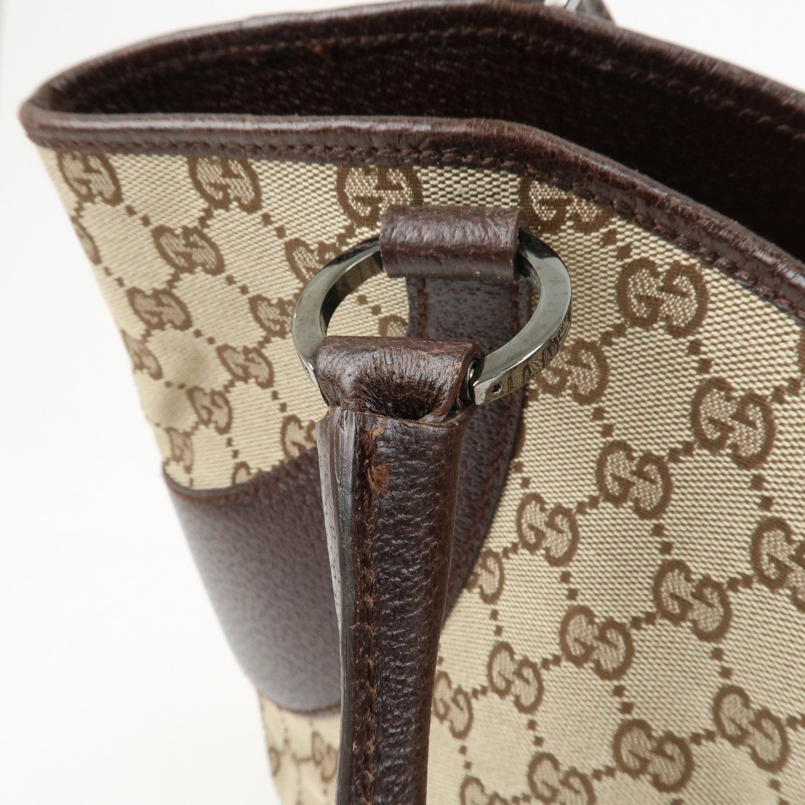 GUCCI GG Monogram Canvas Leather Tote Bag Shoulder Bag Brown 113016