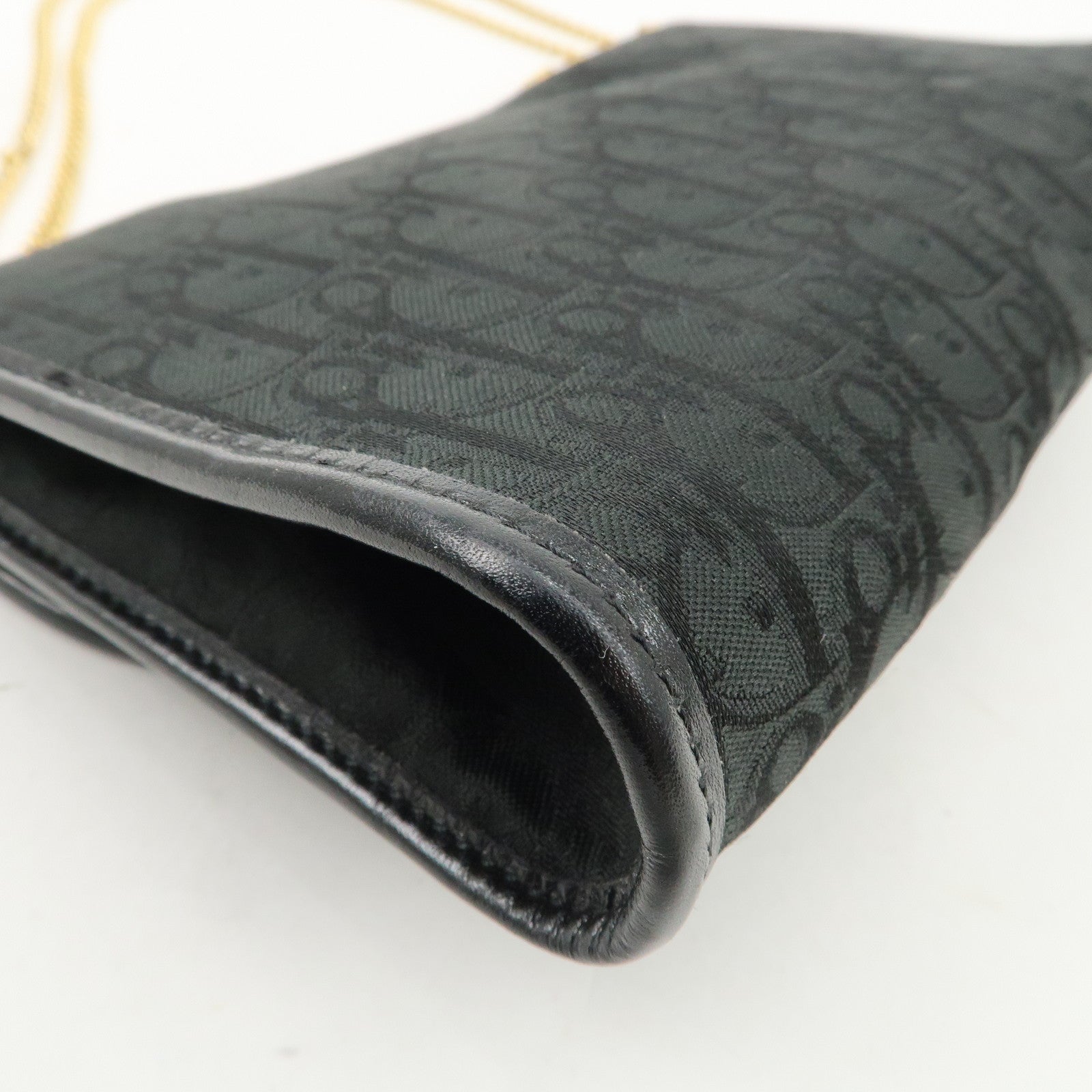 Christian Dior Trotter Leather Canvas Chain Shoulder Bag Black