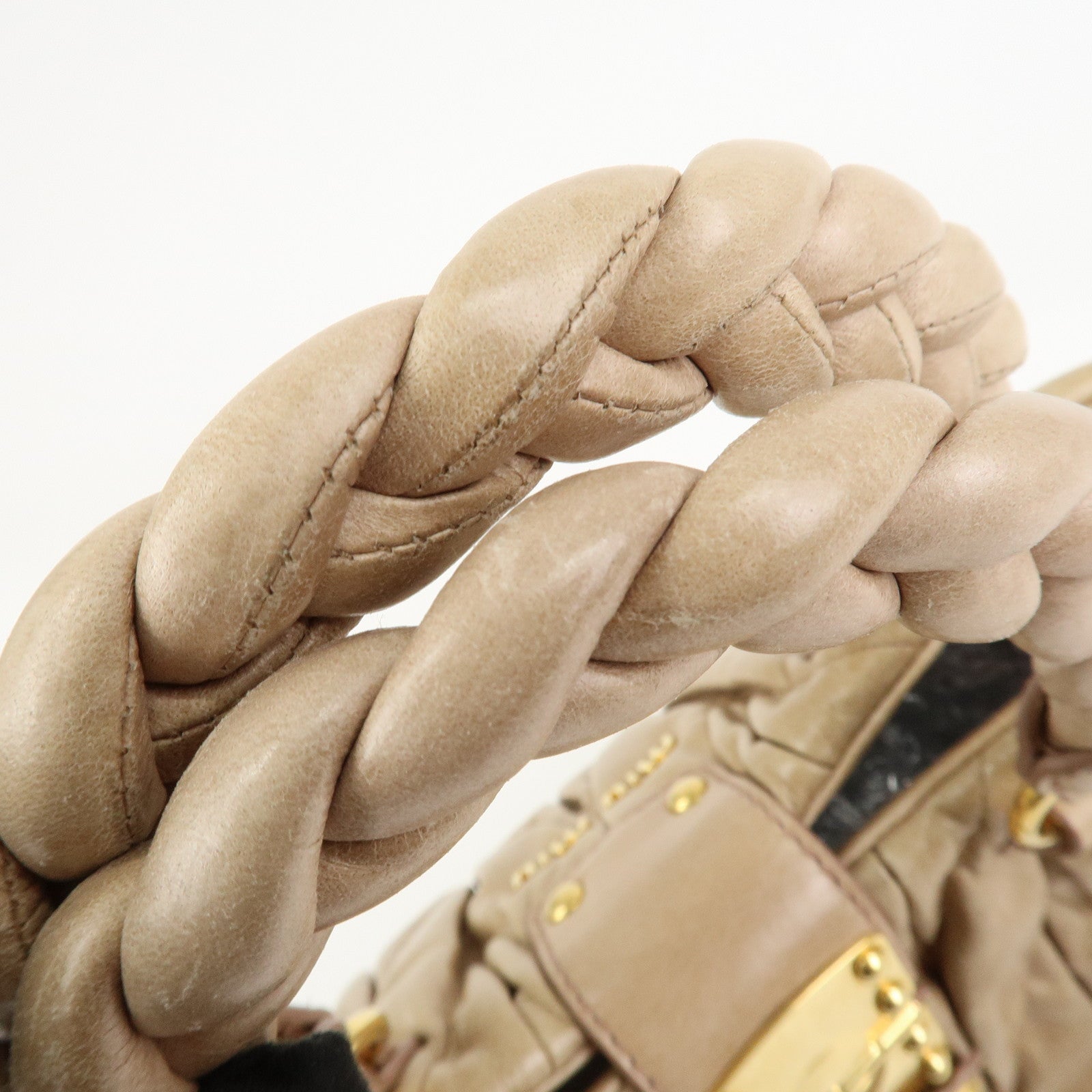 MIU MIU Matelasse Leather 2Way Bag Hand Bag Shoulder Bag Beige