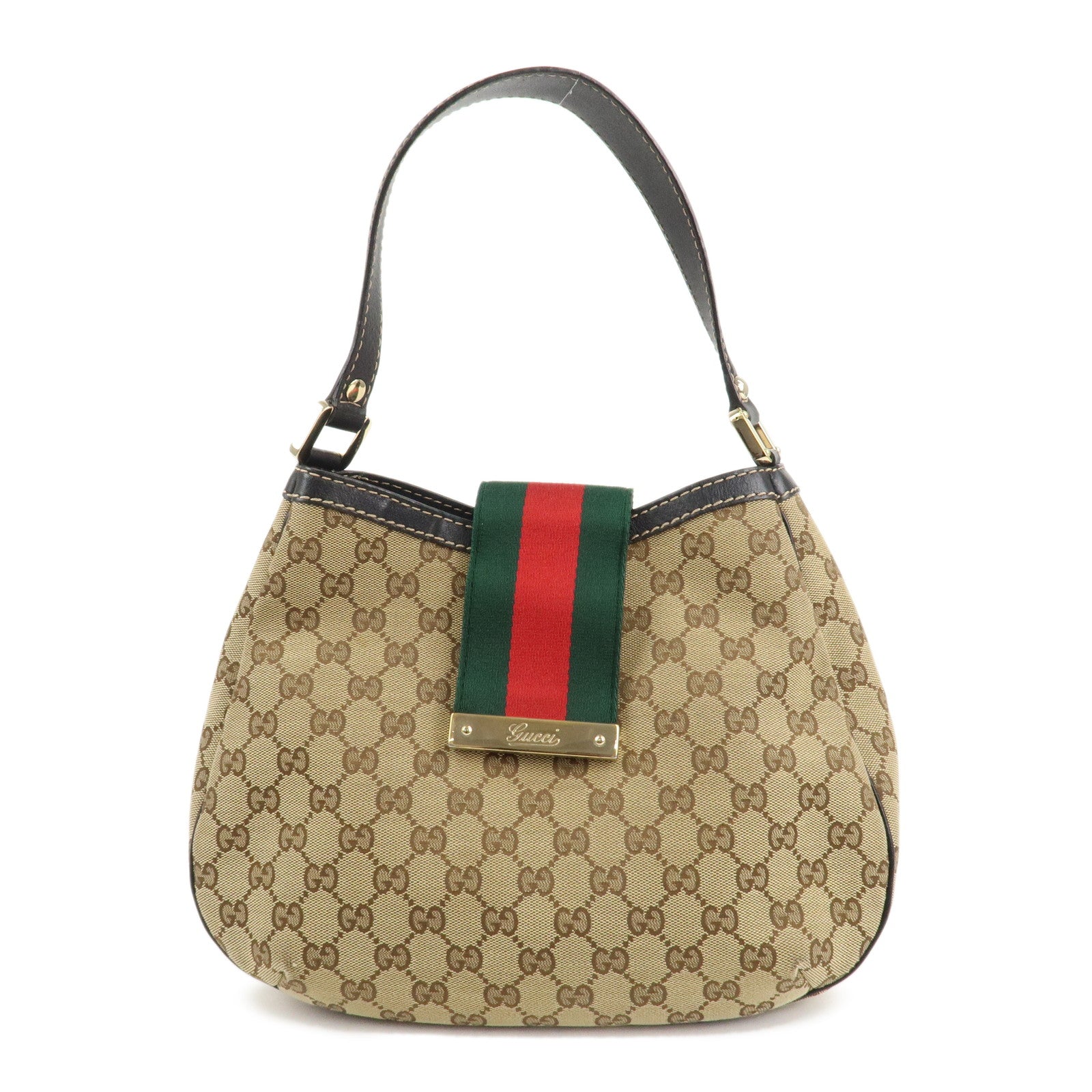 GUCCI Sherry Line GG Canvas Leather Shoulder Bag Beige 233608 Used